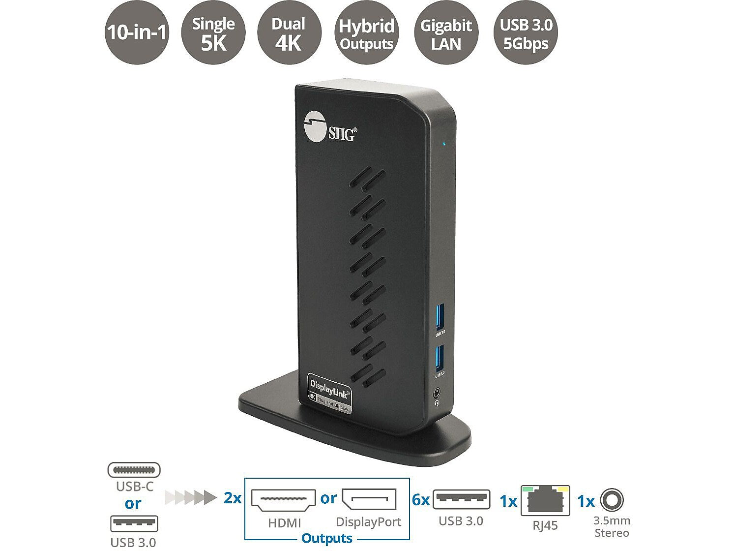 SIIG Universal Hybrid Dual 4K Video Docking Station (JU-DK0H11-S1)