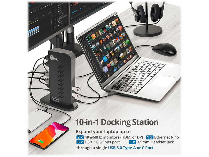SIIG Universal Hybrid Dual 4K Video Docking Station (JU-DK0H11-S1)