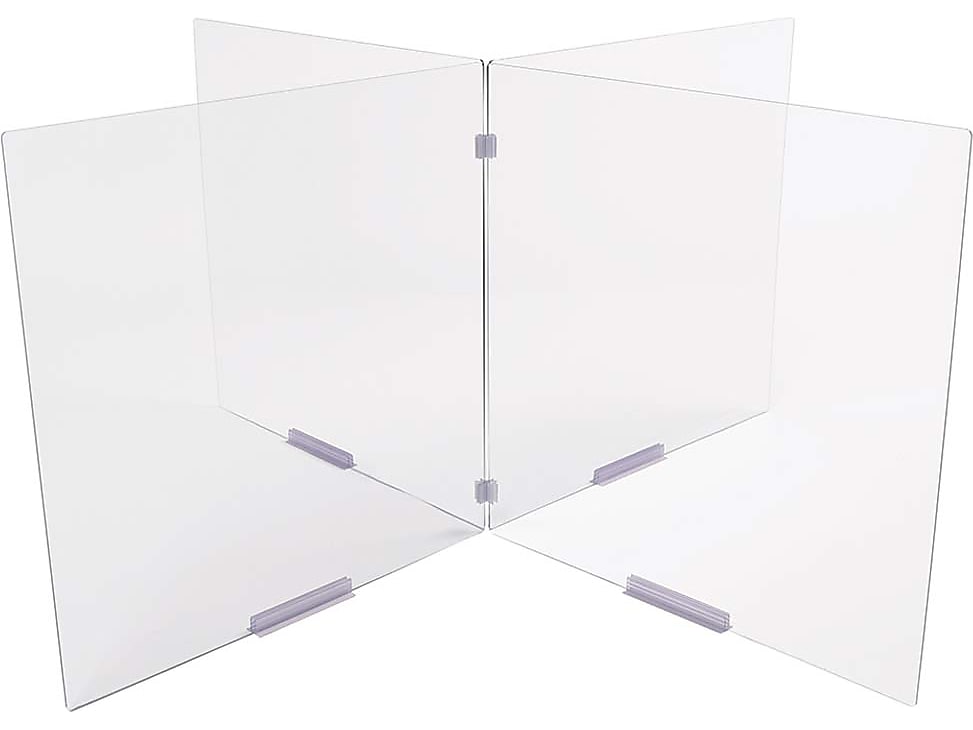 Deflect-O Freestanding Tabletop Barrier, 24"H x 24"W, Clear Polycarbonate, 4/Set (PBMOD424)