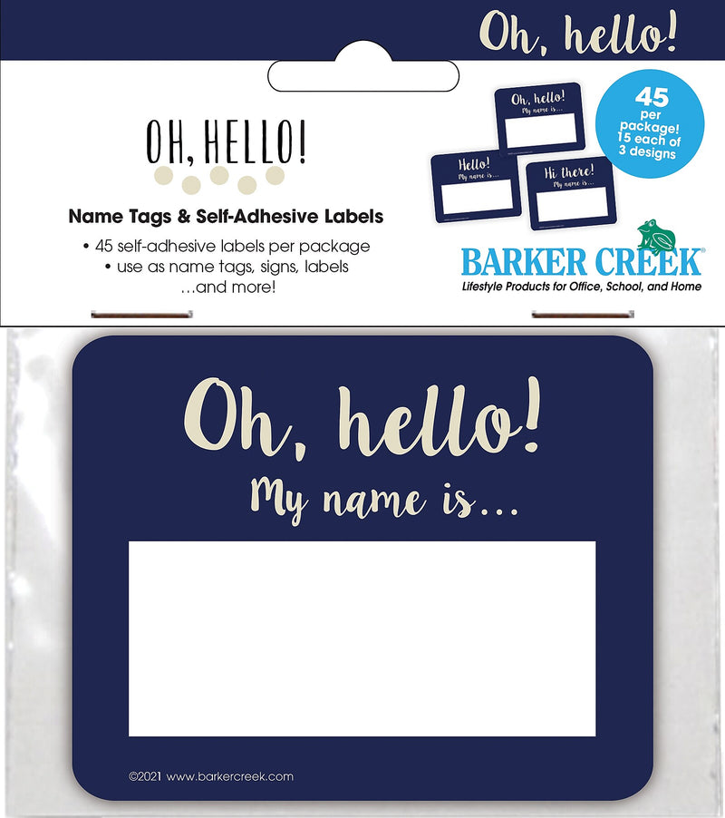 Barker Creek Self-adhesive Oh Hello! School Name Tags, 2.75" x 3.5", 45/Pack (1555)