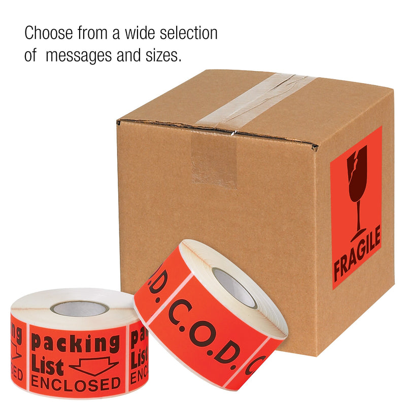 "Fragile Handle with Care" Labels, Red/Black, 3" x 2", 500/Rl