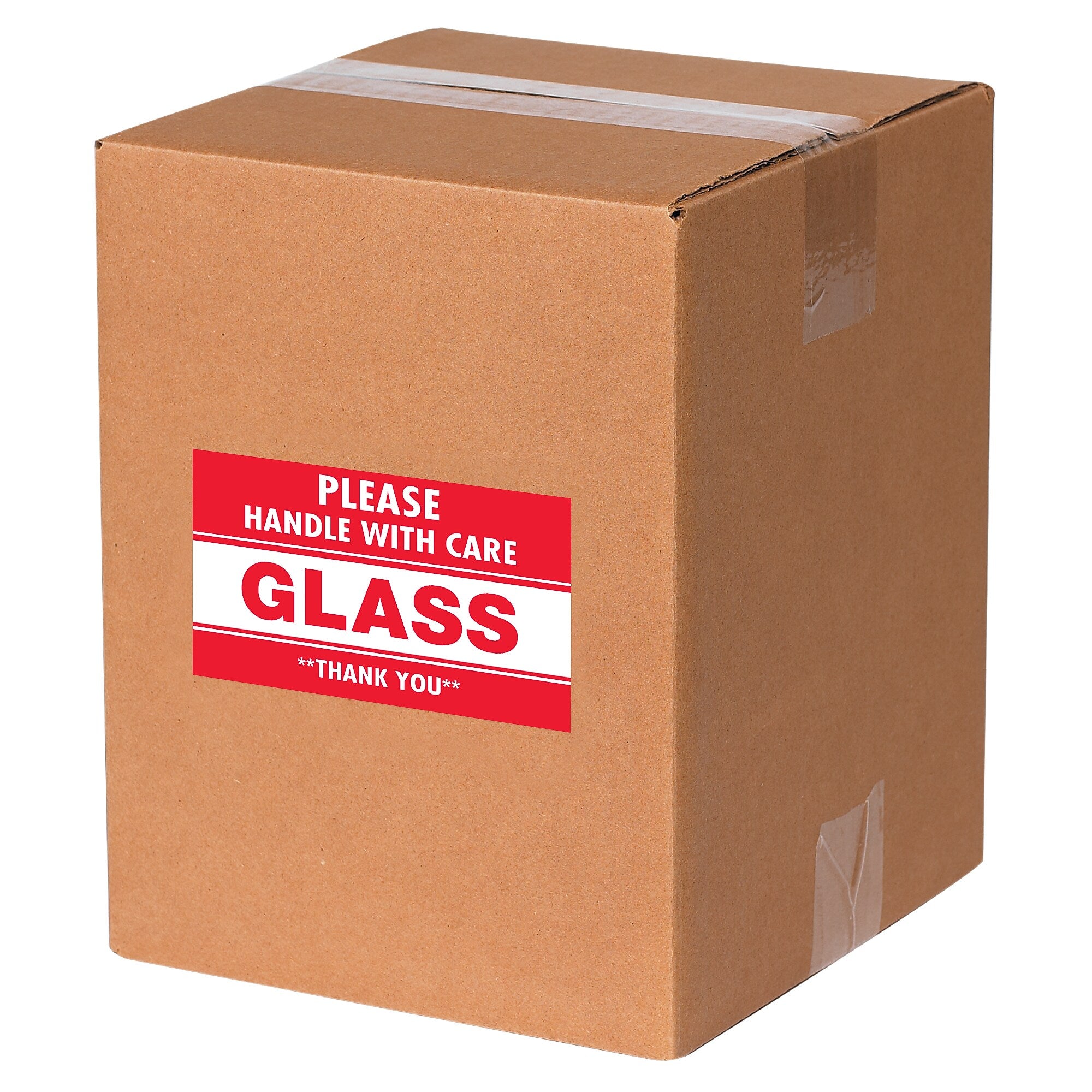 Tape Logic Labels, "Glass - Please Handle With Care", 3" x 5", Red/White, 500/Roll