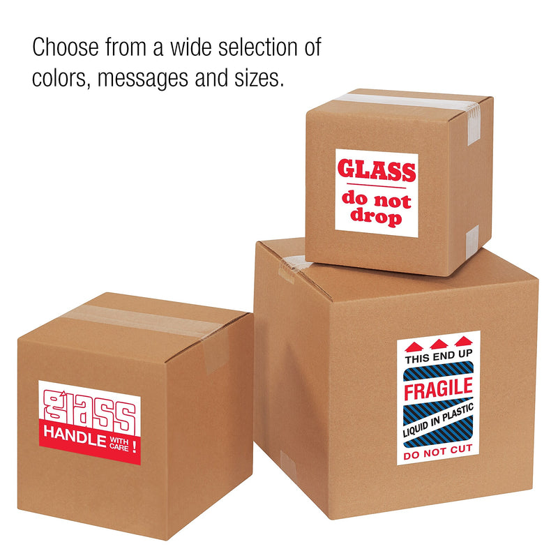 Tape Logic Labels, "Glass - Please Handle With Care", 3" x 5", Red/White, 500/Roll