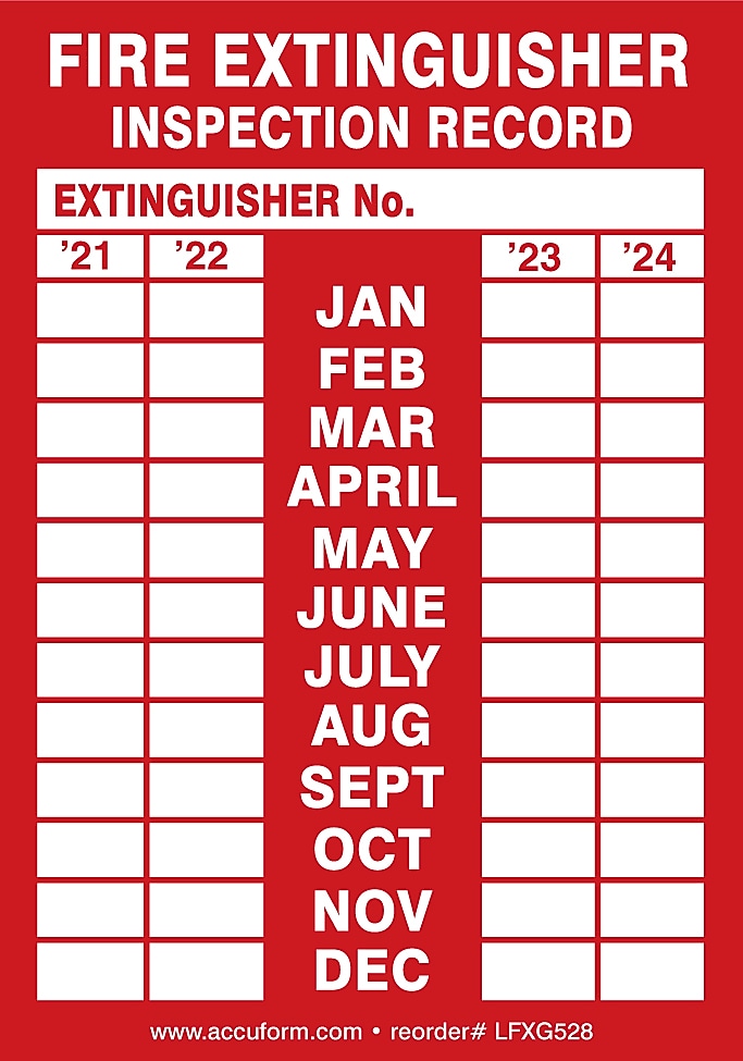 Accuform Safety Label, FIRE EXTINGUISHER INSPECTION RECORD, 5" x 3½", Adhesive Vinyl, 5/Pack (LFXG528VSP)