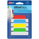 Avery UltraTabs Repositionable Margin Tabs, 2.5" Wide, Assorted Colors, 24/Pack (74768)