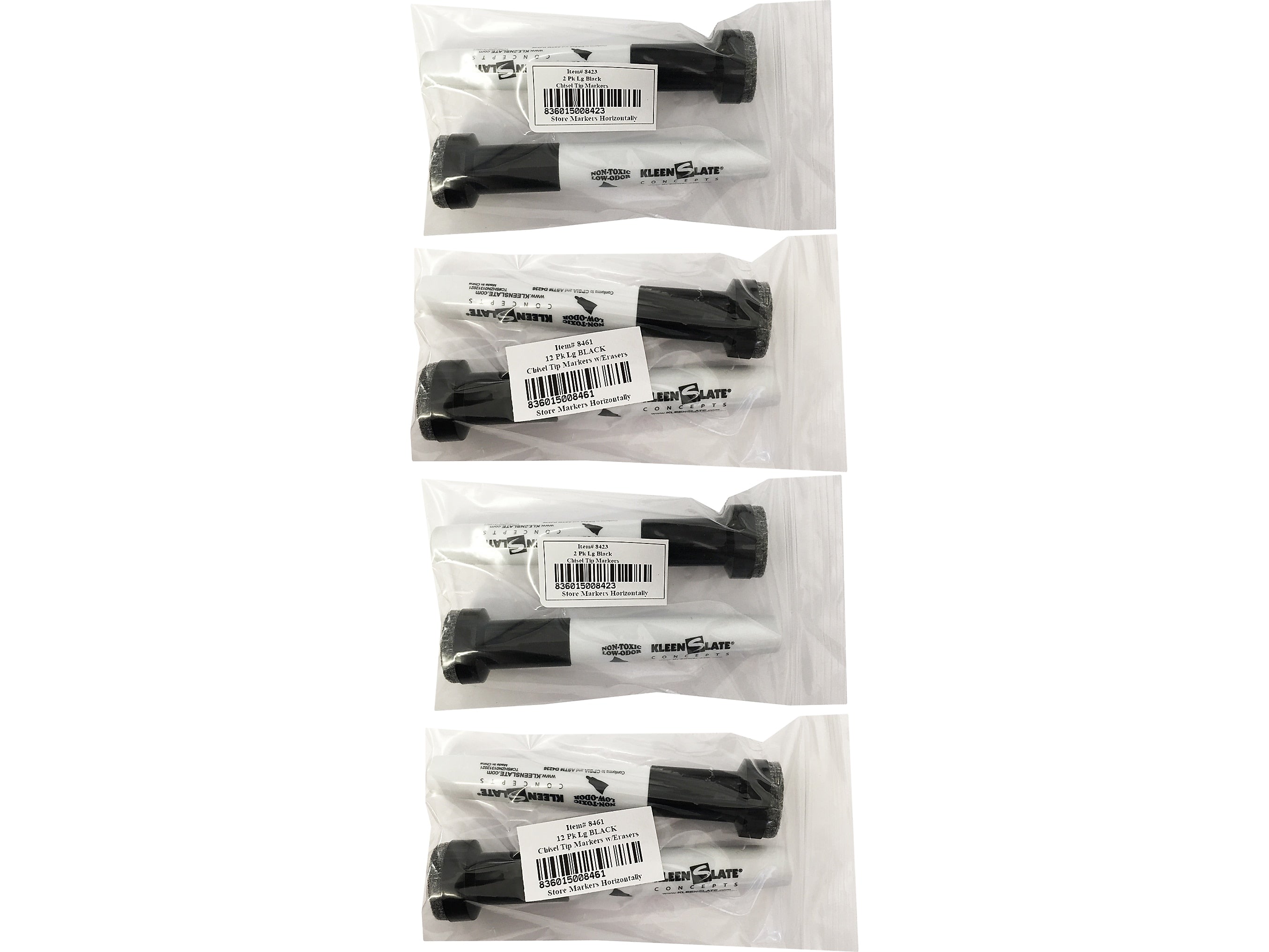KleenSlate Concepts Tank Dry Erase Marker, Chisel Tip, Black, 2/Pack, 4 Packs/Bundle (KLS-8423)