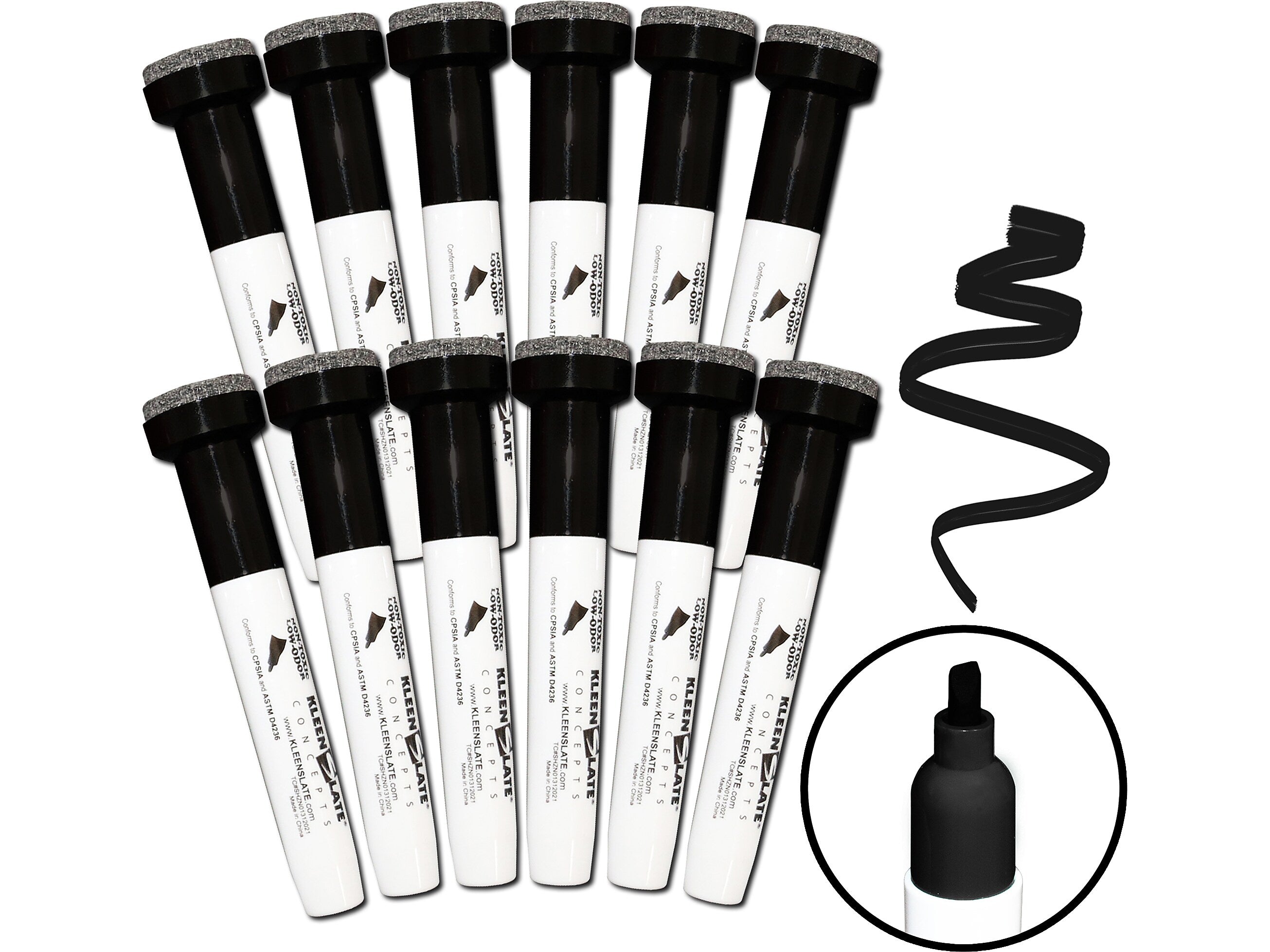 KleenSlate Concepts Tank Dry Erase Marker, Chisel Tip, Black, 12/Pack (KLS-8461)