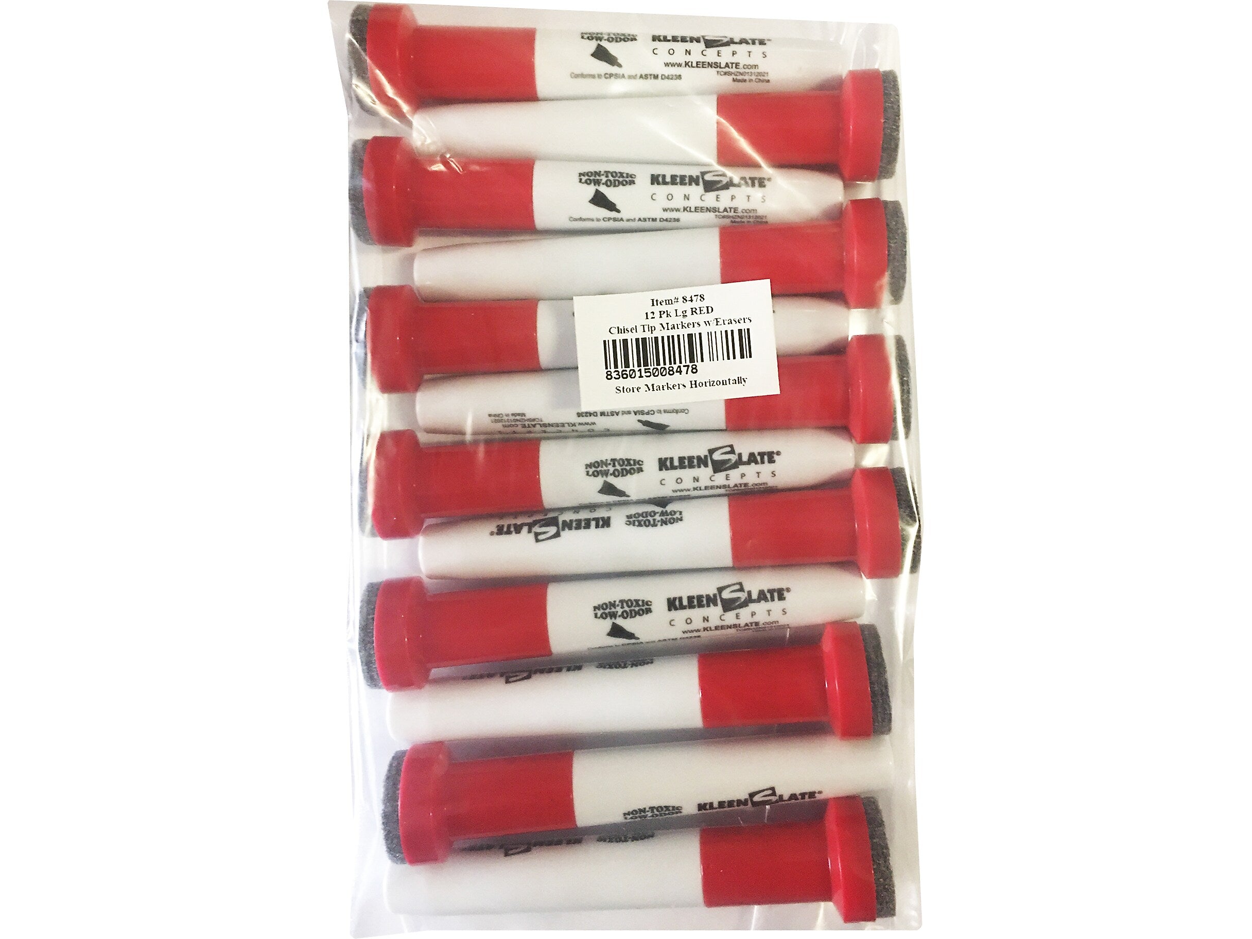 KleenSlate Concepts Tank Dry Erase Marker, Chisel Tip, Red, 12/Pack (KLS-8478)
