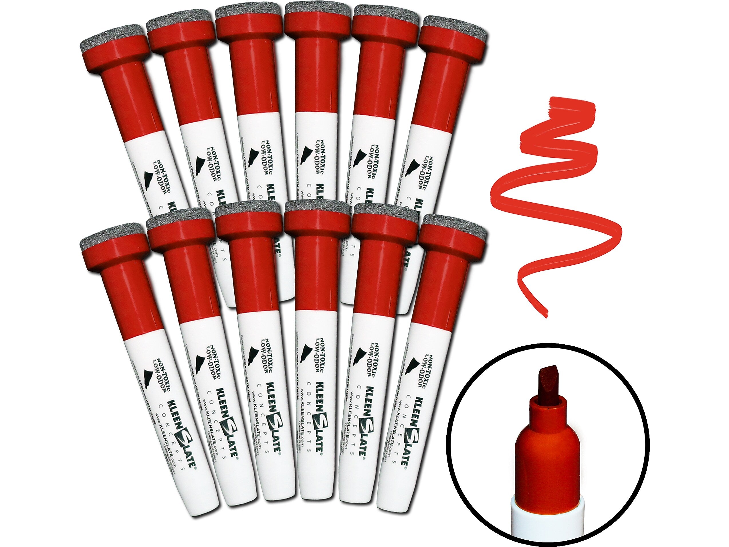 KleenSlate Concepts Tank Dry Erase Marker, Chisel Tip, Red, 12/Pack (KLS-8478)