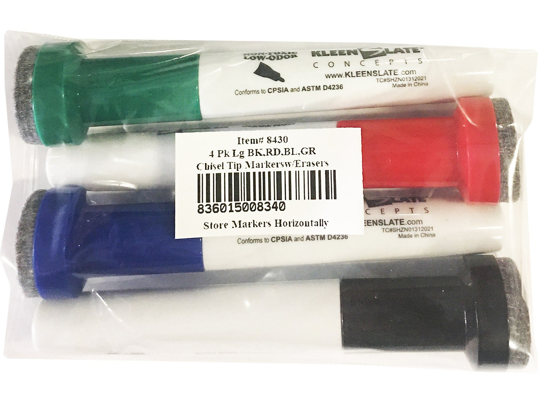KleenSlate Concepts Large Dry-Erase Markers, Chisel Tip, Assorted Inks, 4/Pack (KLS-8430)