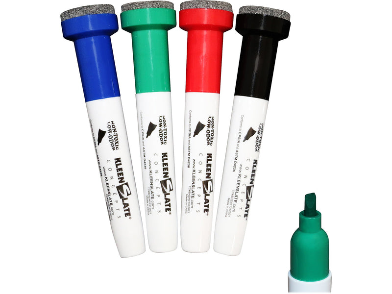 KleenSlate Concepts Large Dry-Erase Markers, Chisel Tip, Assorted Inks, 4/Pack (KLS-8430)