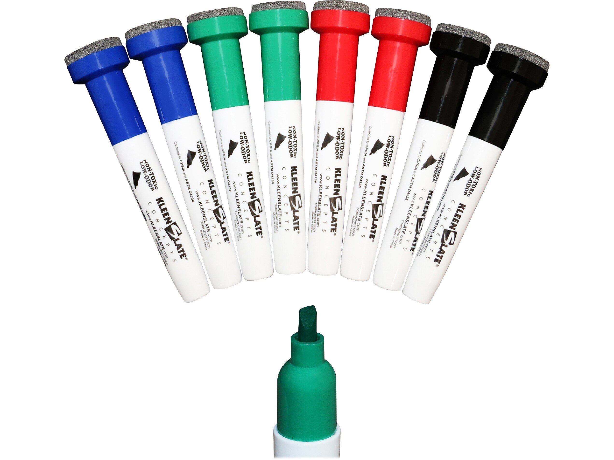 KleenSlate Concepts Large Dry-Erase Markers, Chisel Tip, Assorted Inks, 8/Pack (KLS-8447)