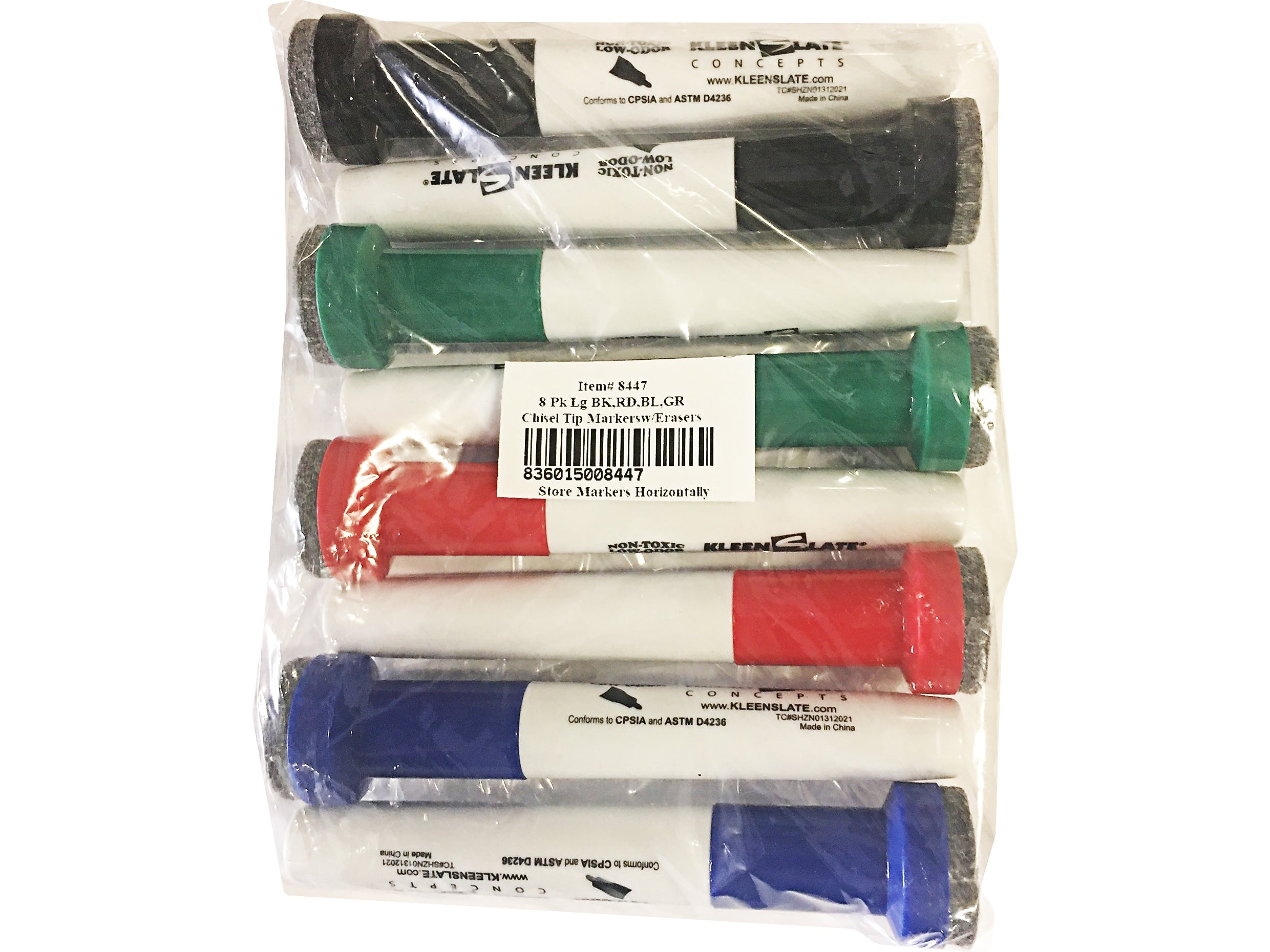 KleenSlate Concepts Large Dry-Erase Markers, Chisel Tip, Assorted Inks, 8/Pack (KLS-8447)