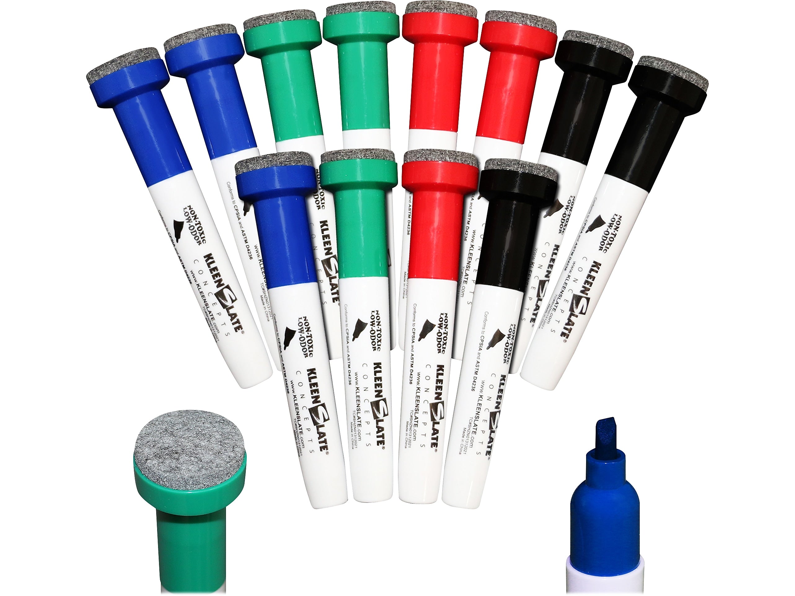KleenSlate Concepts Large Dry-Erase Markers, Chisel Tip, Assorted Inks, 12/Pack (KLS-8454)