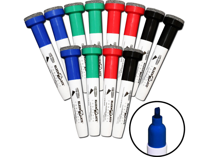 KleenSlate Concepts Large Dry-Erase Markers, Chisel Tip, Assorted Inks, 12/Pack (KLS-8454)