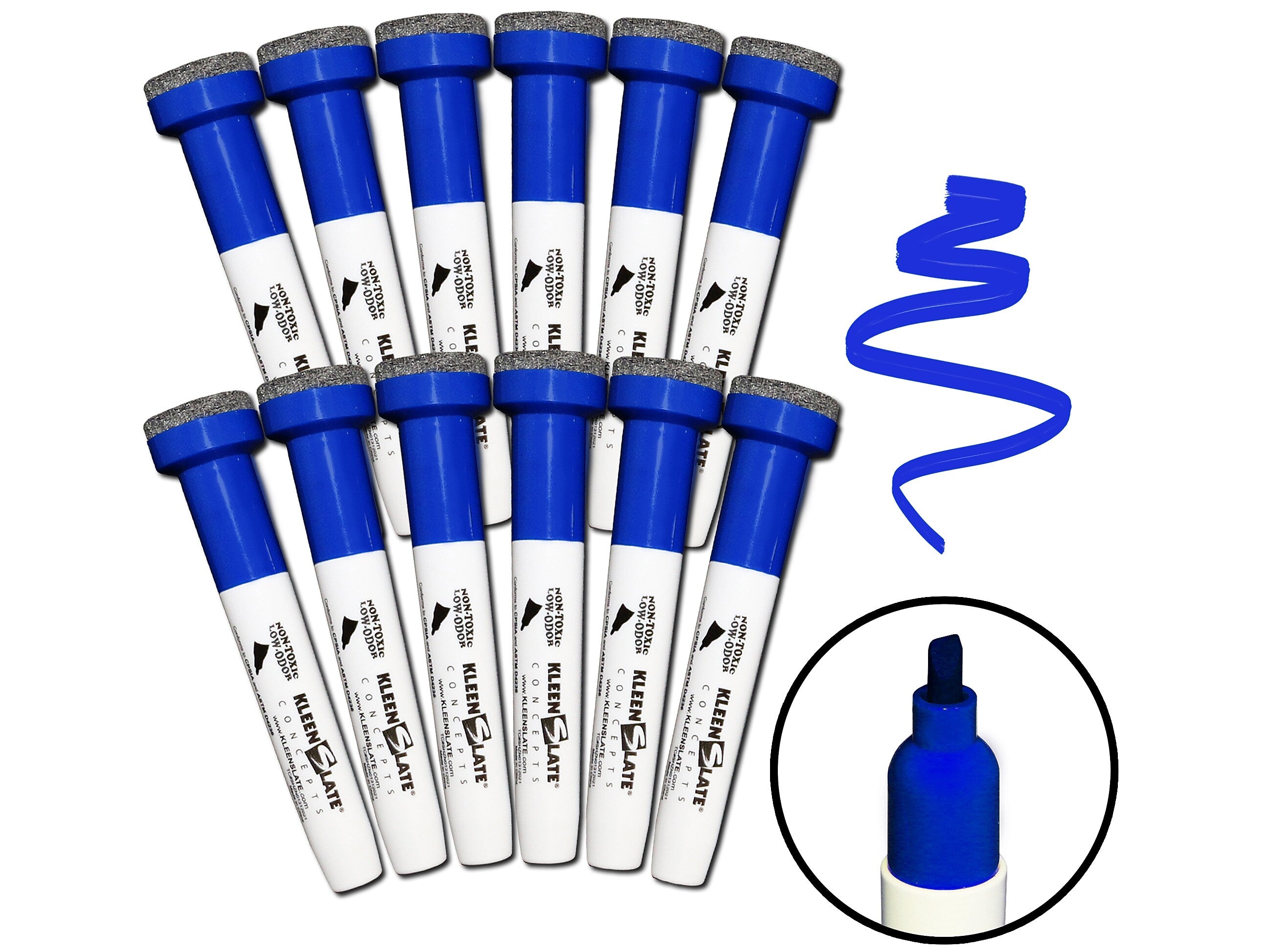 KleenSlate Concepts Tank Dry Erase Marker, Chisel Tip, Blue, 12/Pack (KLS-8485)