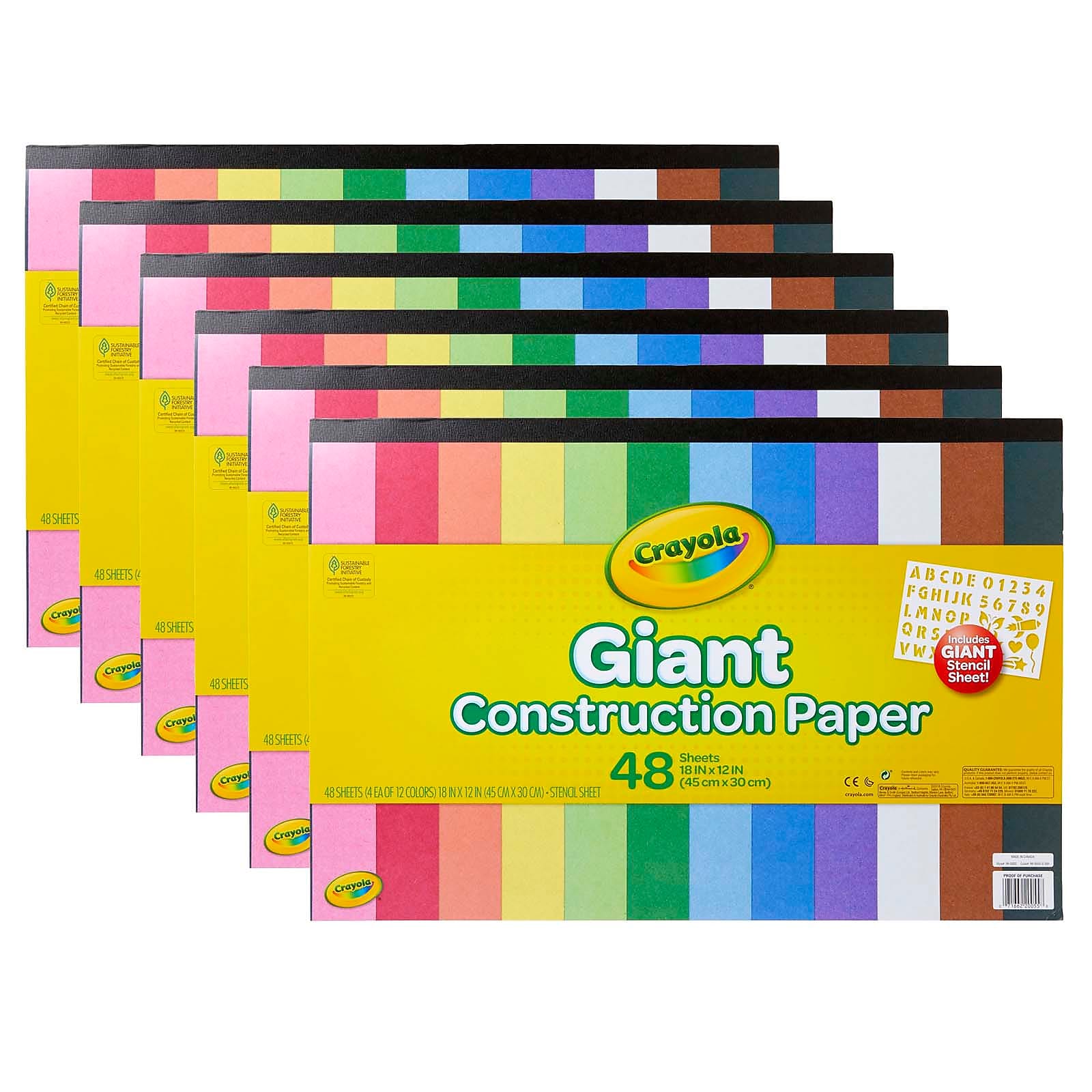 Crayola Giant Construction Paper, 12" x 18", Assorted Colors, 48 Sheets/Pad, 6 Pads/Bundle (BIN990055-6)
