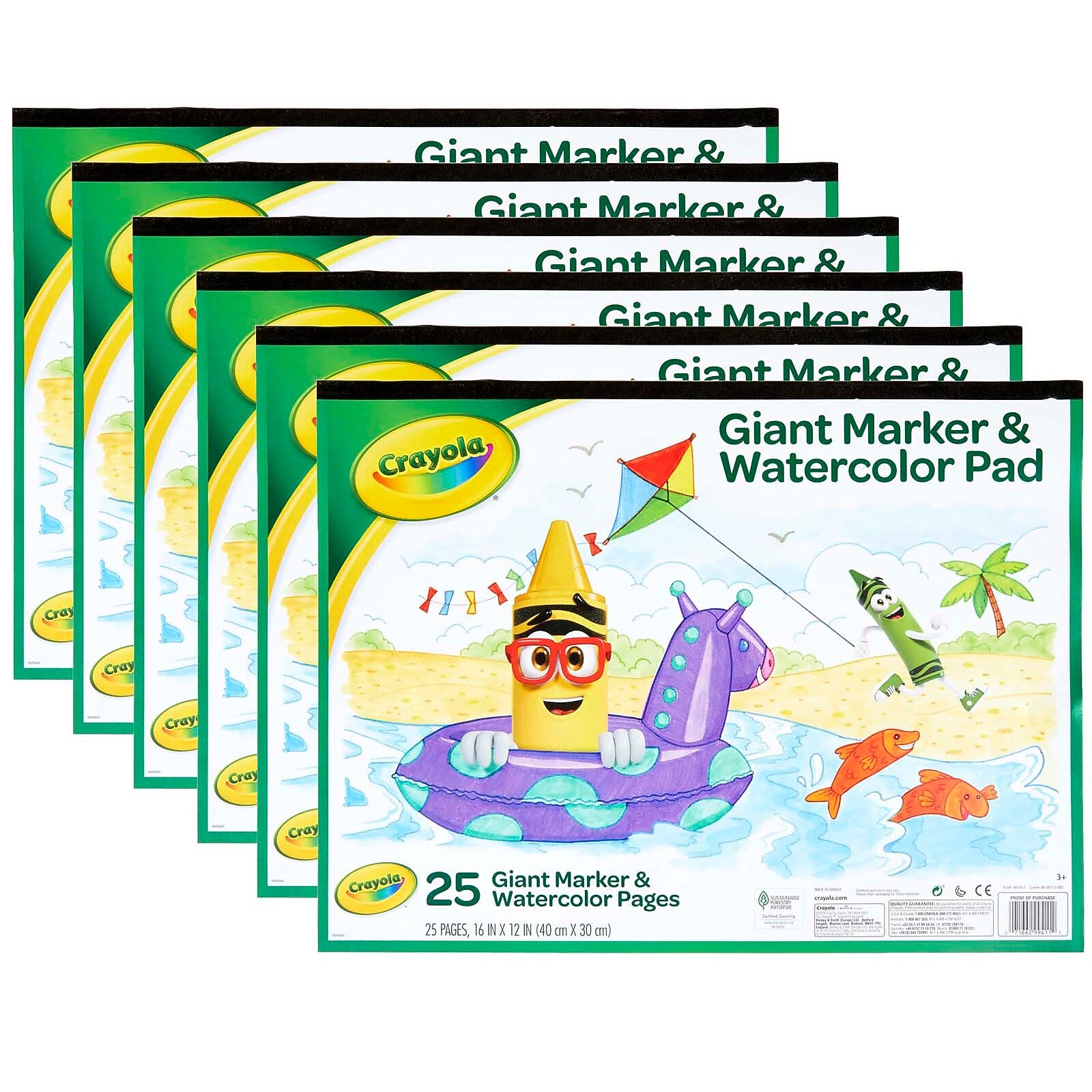 Crayola® Giant Marker & Watercolor Pad, 12" x 16", White, 25 Pages Per Pack, Pack of 6 (BIN993411-6)