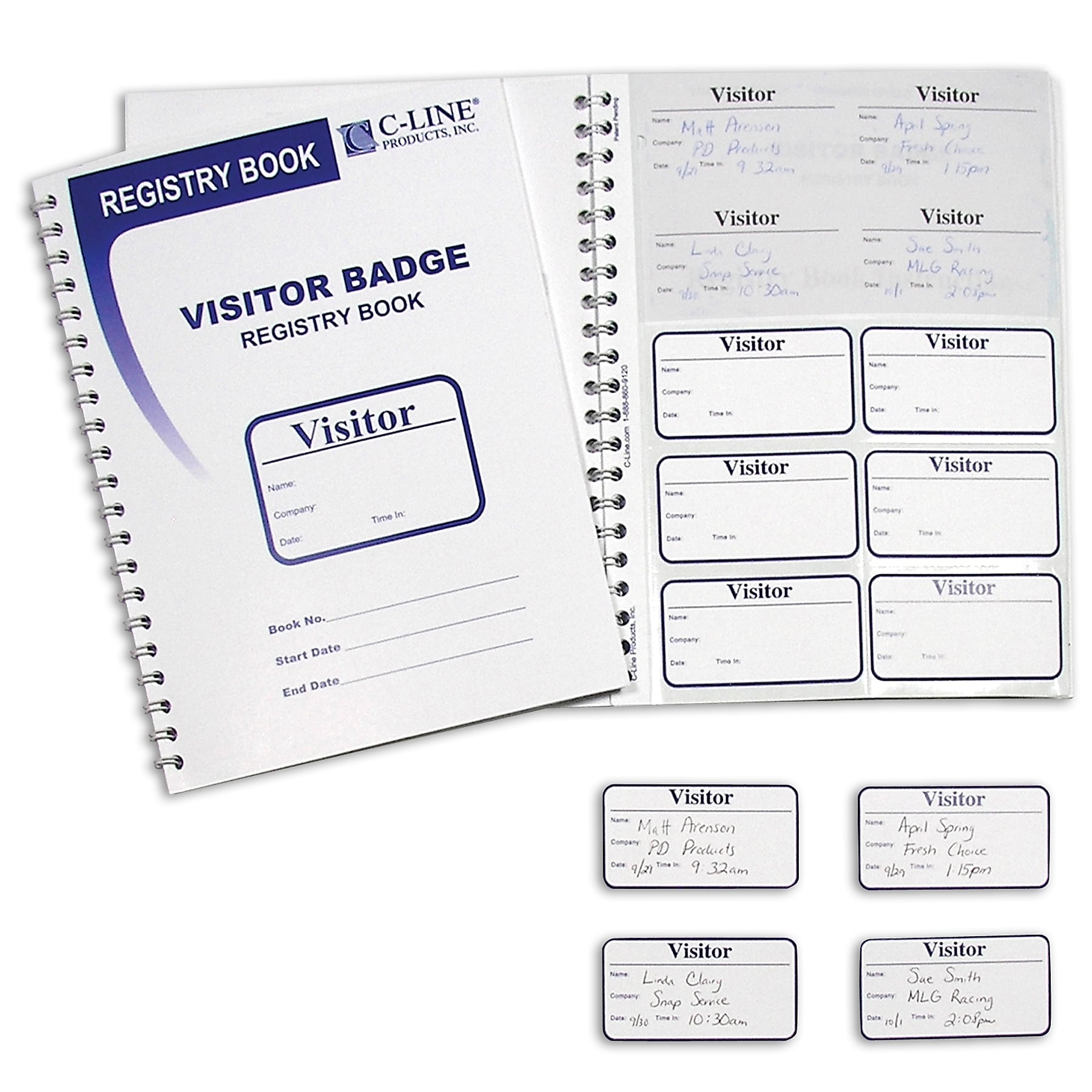 C-Line Visitor Badges with Registry Log, 3 5/8 x 1 7/8, White, 150 Badges/Box (CLI97030)