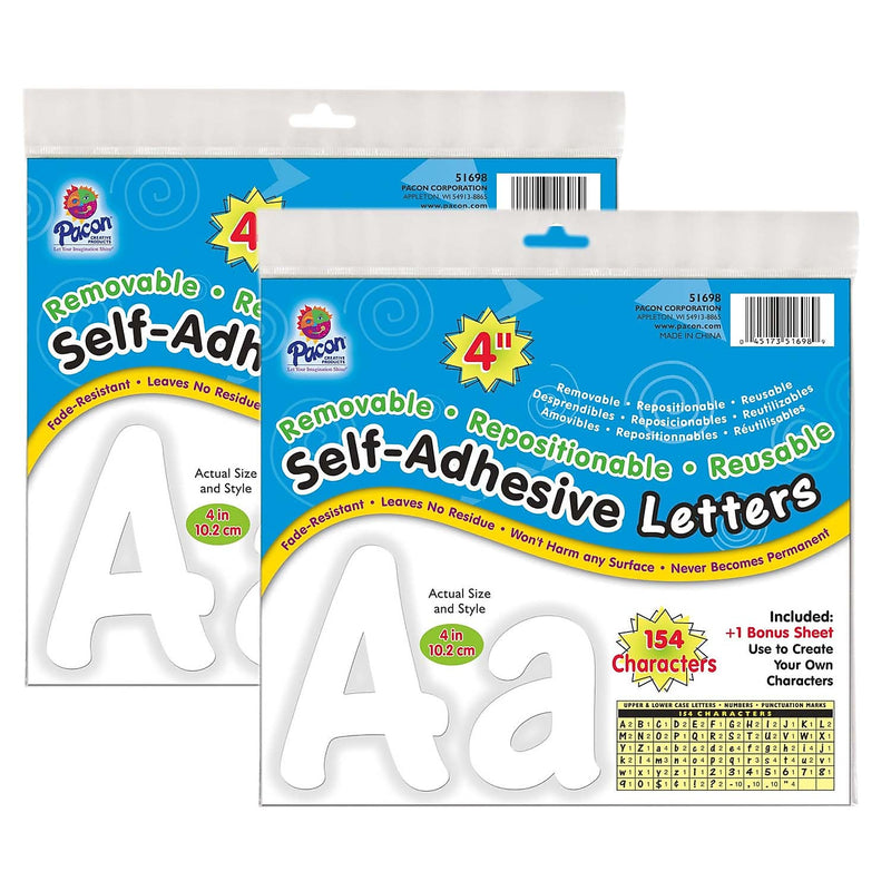 Pacon Cheery Font 4" Self-Adhesive Letters, White, 154 Per Pack, 2 Packs