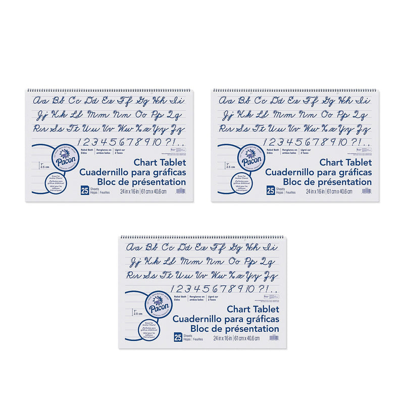 Pacon Chart Tablet Easel Pad, White, 25 Sheets, 3 Tablets (PAC74620-3)
