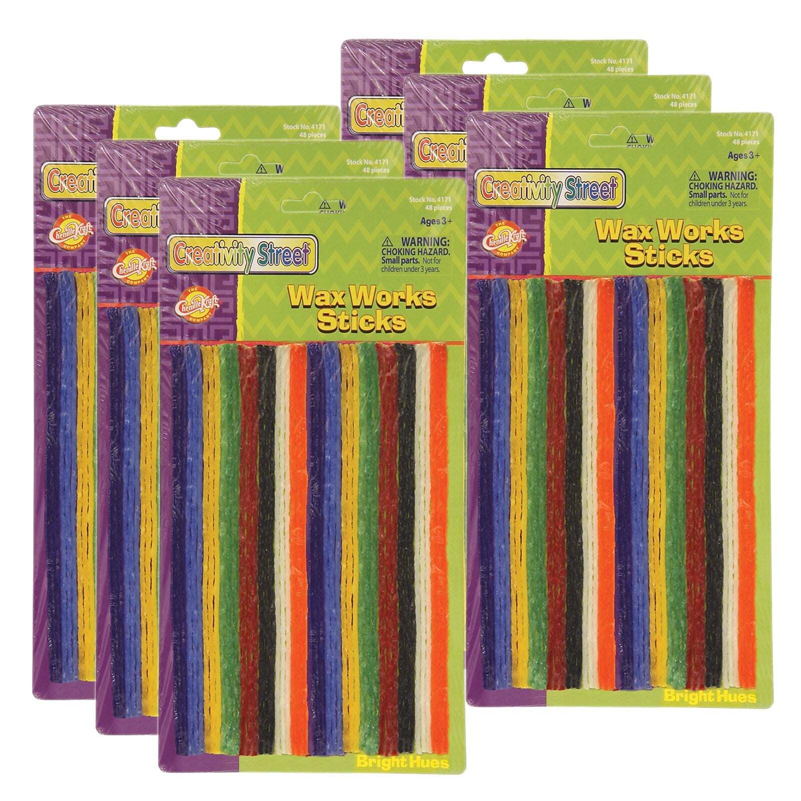 Creativity Street Wax Works Sticks, Assorted Bright Hues, 8", 48 Per Pack, 6 Packs (PACAC4170-6)