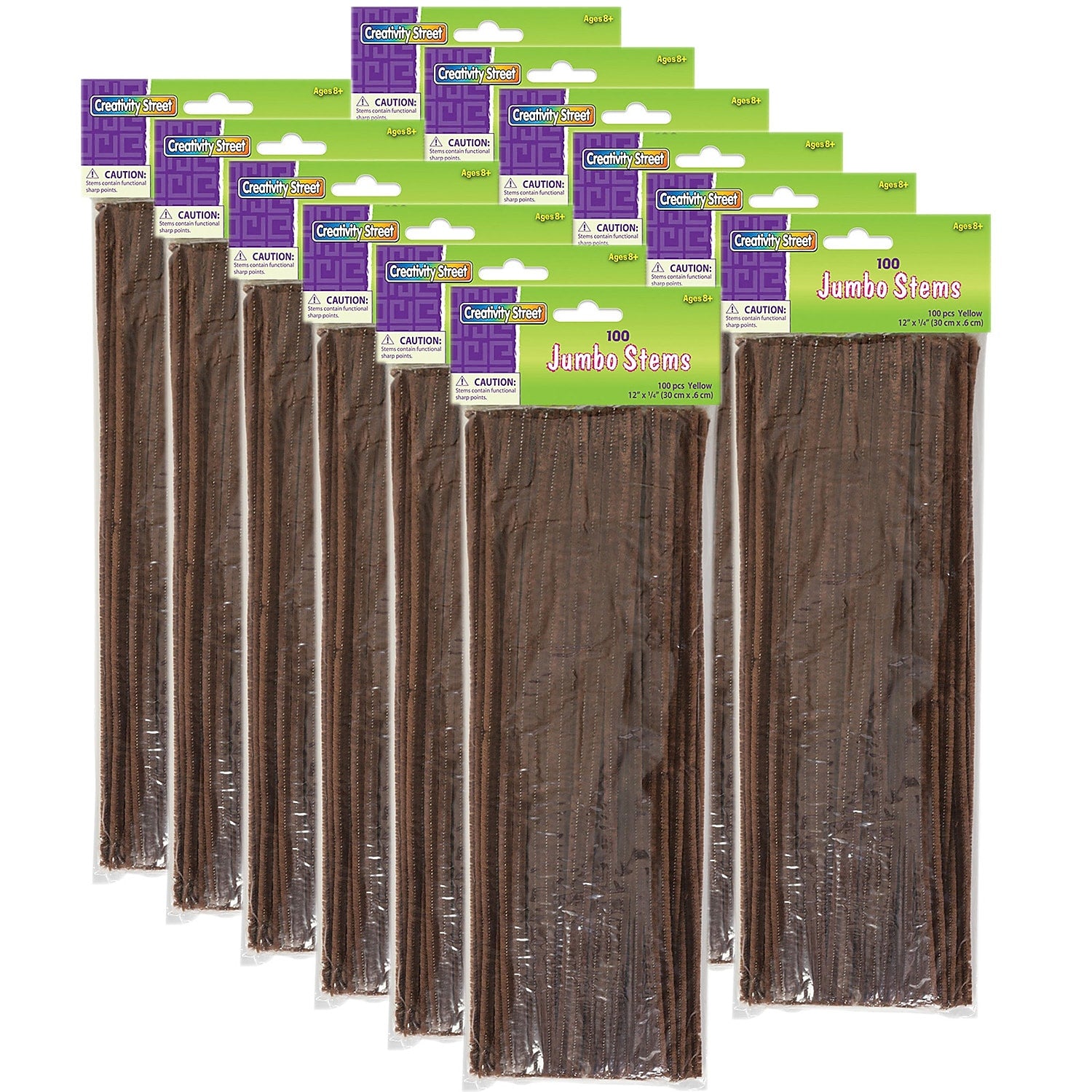 Creativity Street 12" Jumbo Stems, Brown, 100 Per Pack, 12 Packs (PACAC711013-12)