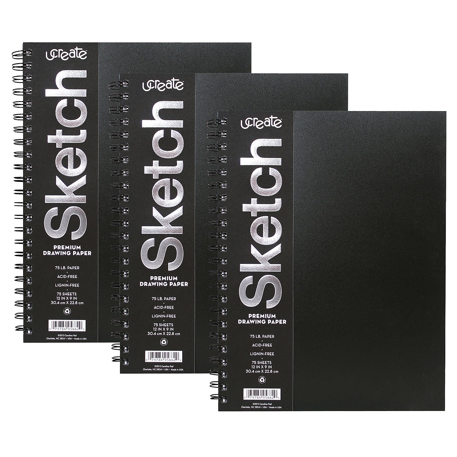 uCreate 9" x 12" Spiral Bound Sketch Pad, 75 Sheets/Pad, 3/Bundle (PACCAR37088-3)