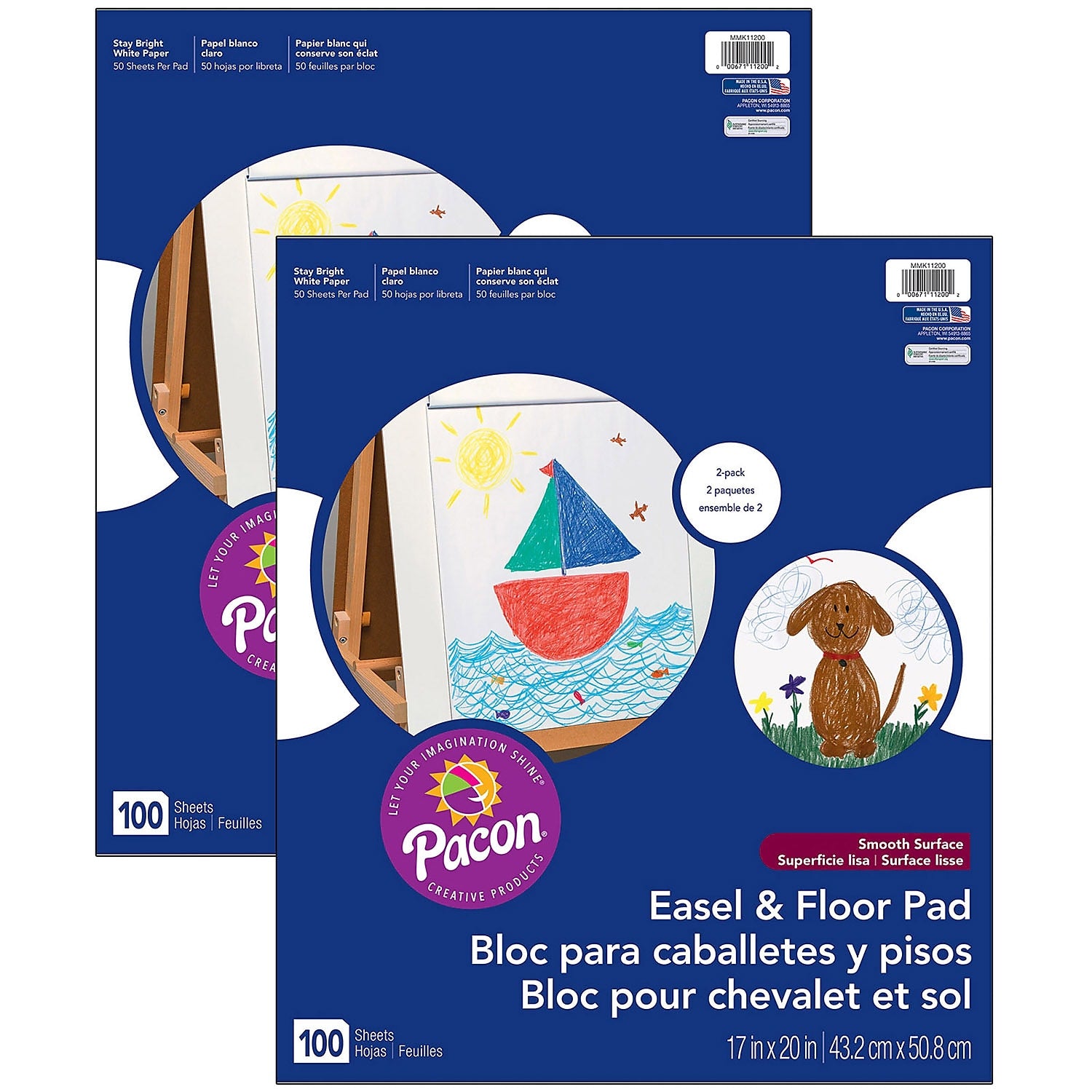 Pacon 17" x 20" Easel Pad, White, 2/Pack, 2 Packs/Bundle (PACMMK11200-2)