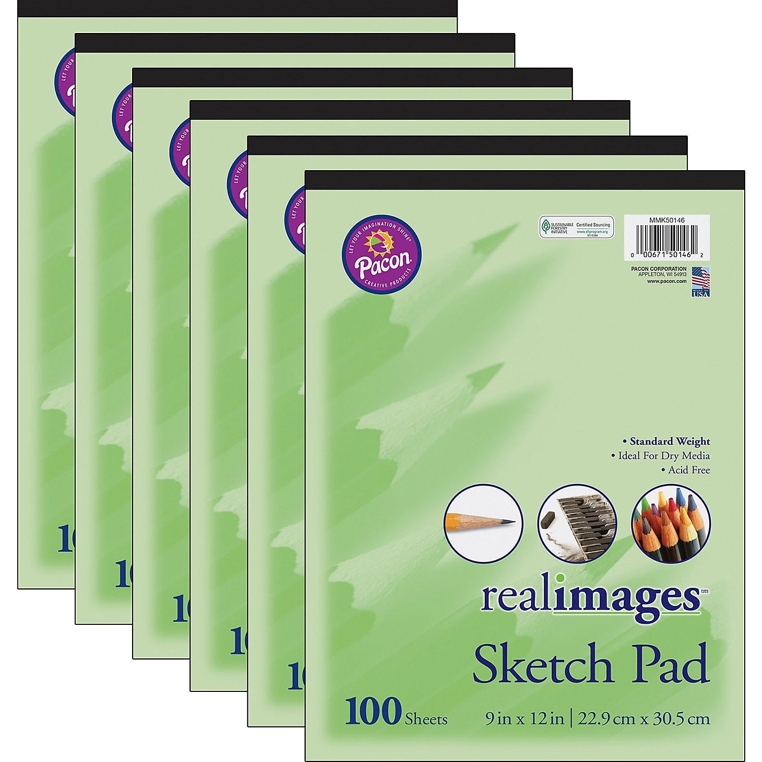 Pacon realimages 9" x 12" Sketch Pad, 100 Sheets/Pad, 6/Bundle (PACMMK50146-6)
