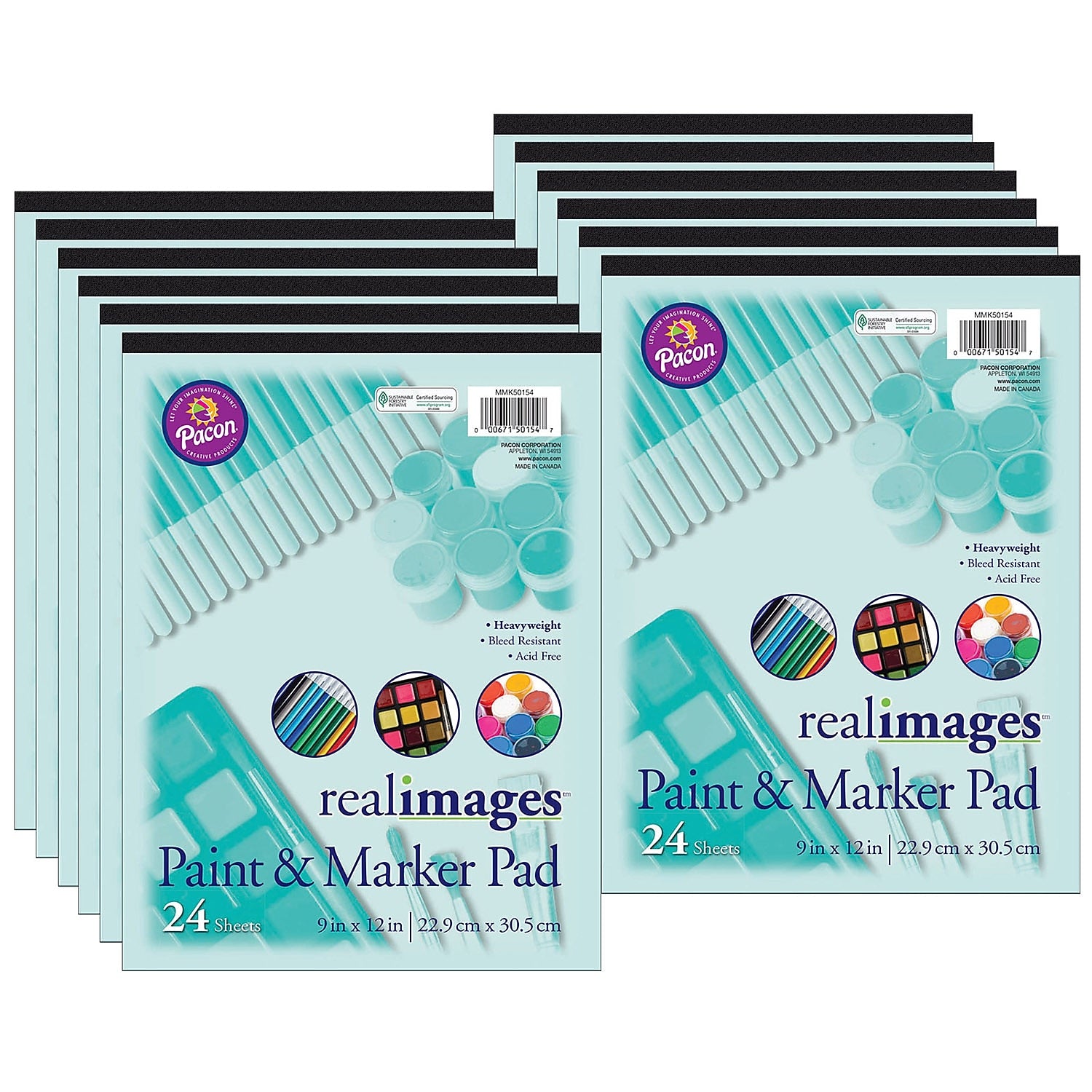 Real Images™ Paint & Marker Pad, Heavyweight, 9" x 12", White, 24 Sheets, Pack of 12 (PACMMK50154-12)
