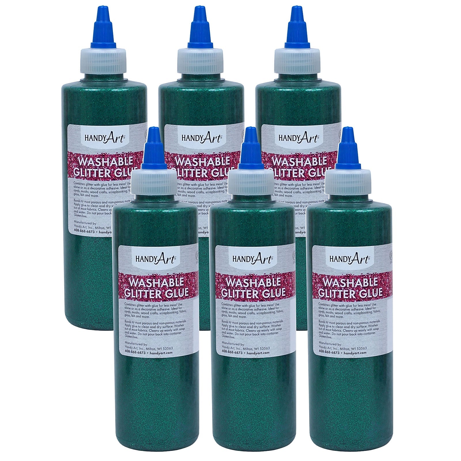 Handy Art Glitter Washable Glue, 8 oz., Green, 6/Pack (RPC146045-6)
