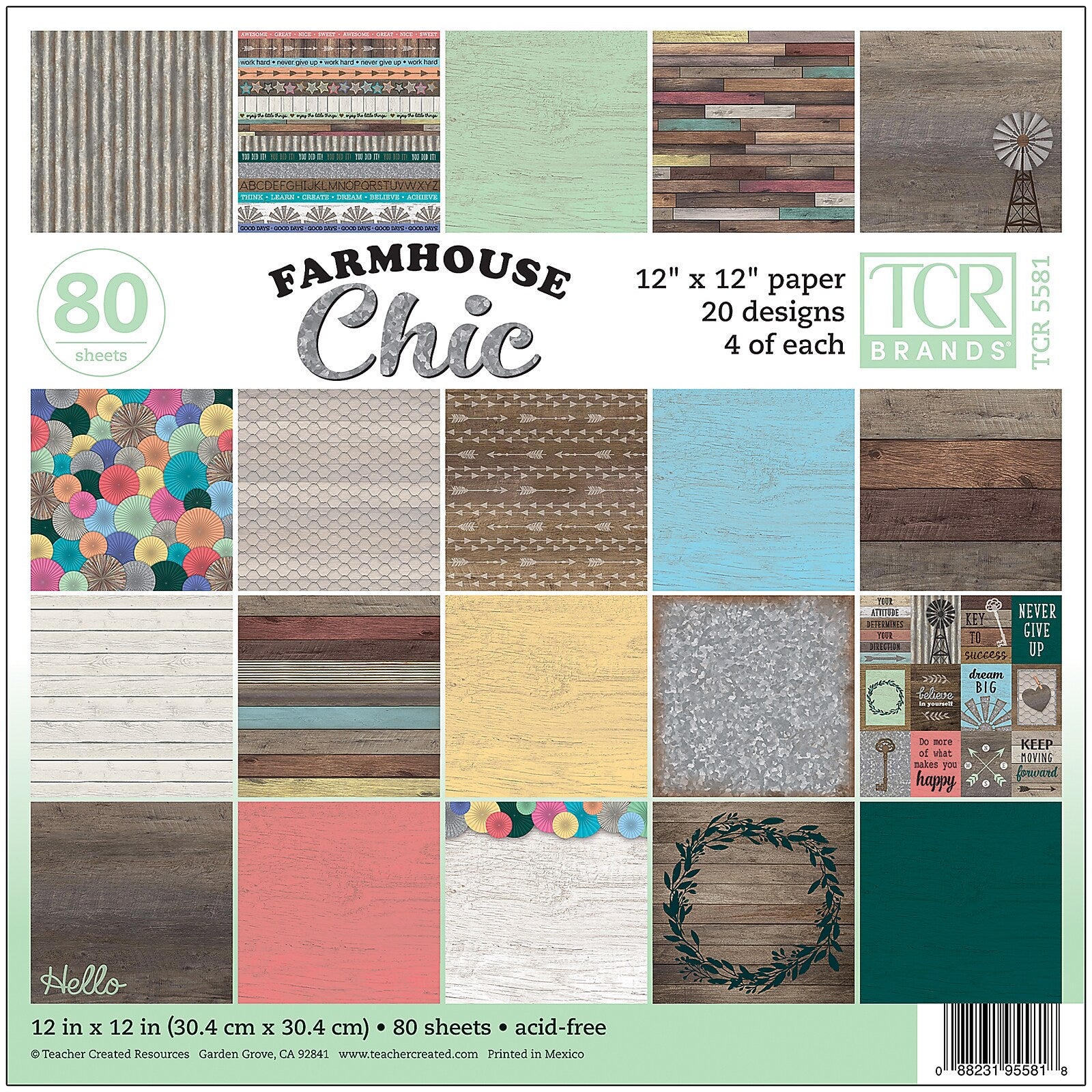 Teacher Created Resources Farmhouse Chic Project Paper, 12" x 12", Assorted Colors, 80 Sheets (TCR5581)
