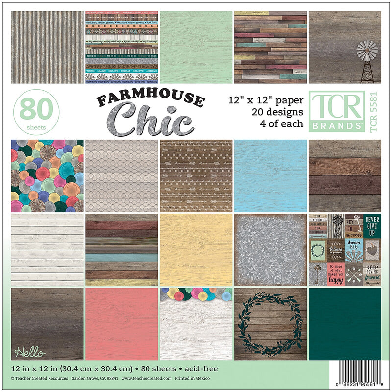 Teacher Created Resources Farmhouse Chic Project Paper, 12" x 12", Assorted Colors, 80 Sheets (TCR5581)