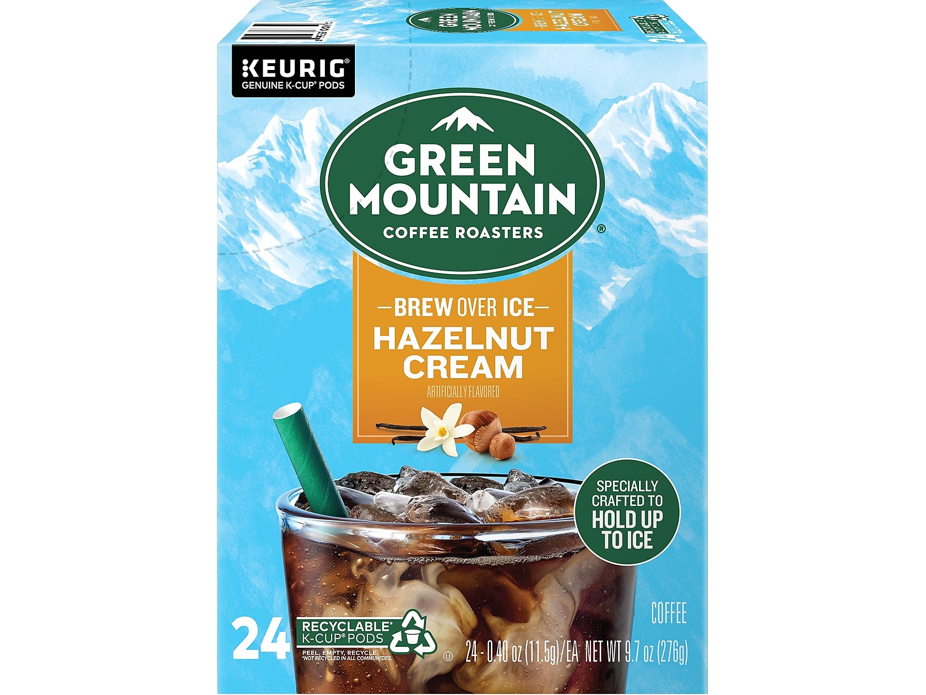 Green Mountain Brew-Over-Ice Hazelnut Cream Iced Coffee, Medium Roast, 0.40 oz. Keurig® K-Cup® Pods, 24/Box (390290)