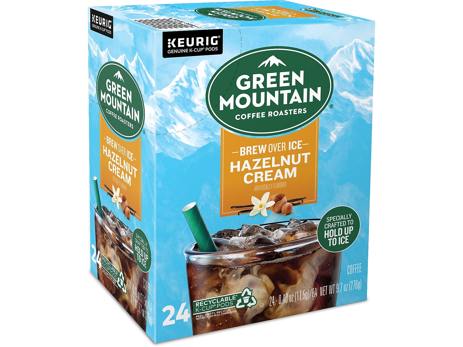 Green Mountain Brew-Over-Ice Hazelnut Cream Iced Coffee, Medium Roast, 0.40 oz. Keurig® K-Cup® Pods, 24/Box (390290)