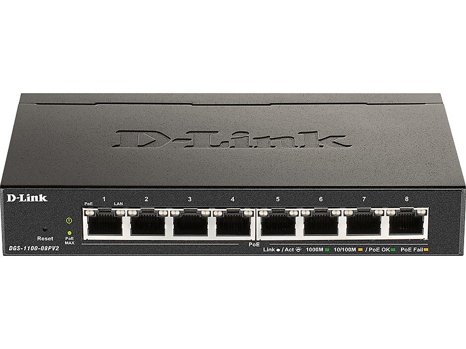 D-Link DGS-1100 8-Port Gigabit Ethernet Smart Switch, 10/100/1000 Mbps, Black (DGS-1100-08PV2)