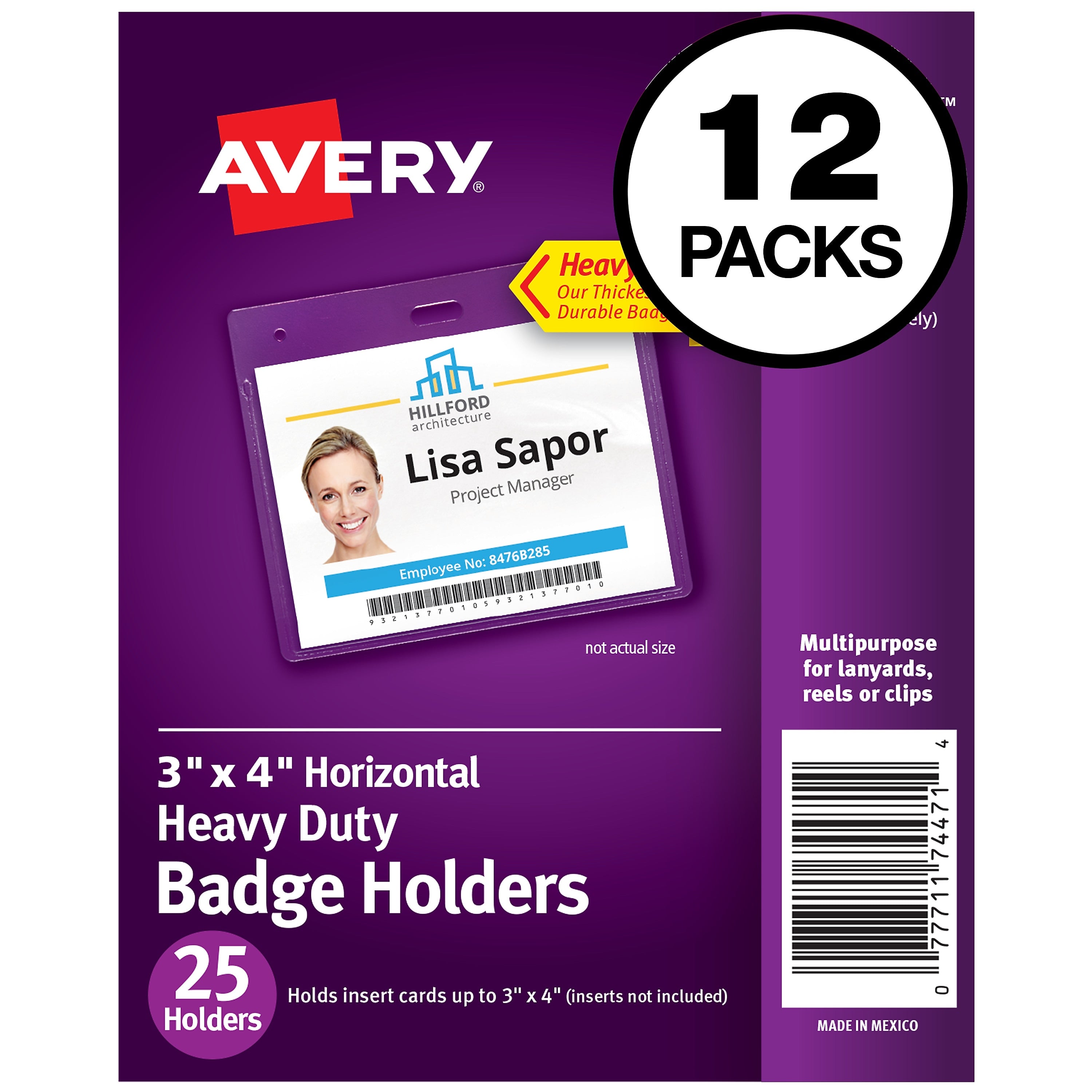 Avery Heavy-Duty ID Badge Holders, Clear, 300/Carton (74471-CT)