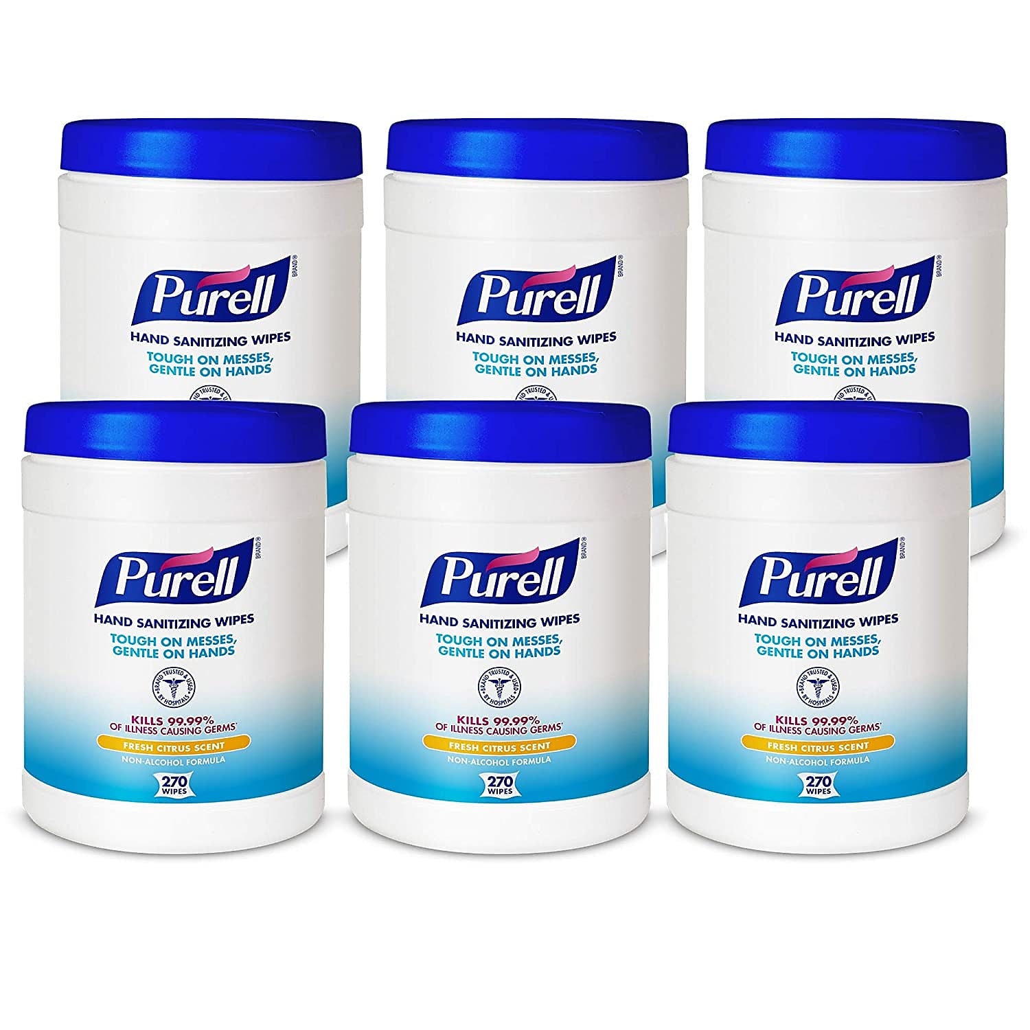 PURELL Hand Sanitizing Wipes, Fresh Citrus Scent, 270 Wipes/Carton, 6/Carton (9113-06)