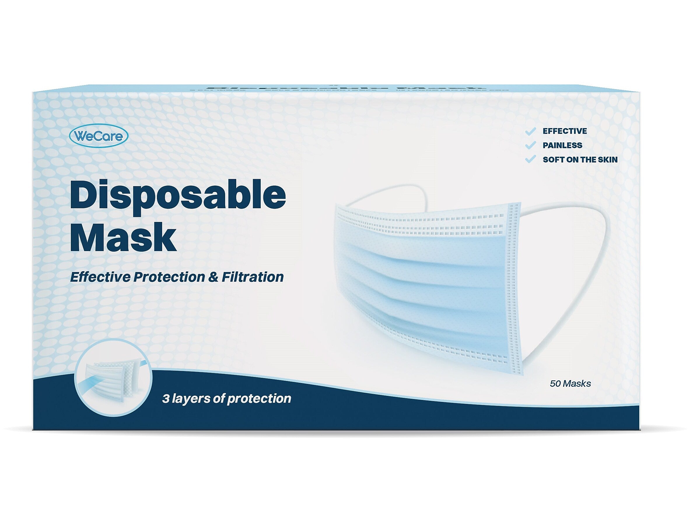 WeCare 3-ply Disposable Face Mask, Adult, Blue, 50/Box (WMN100003)