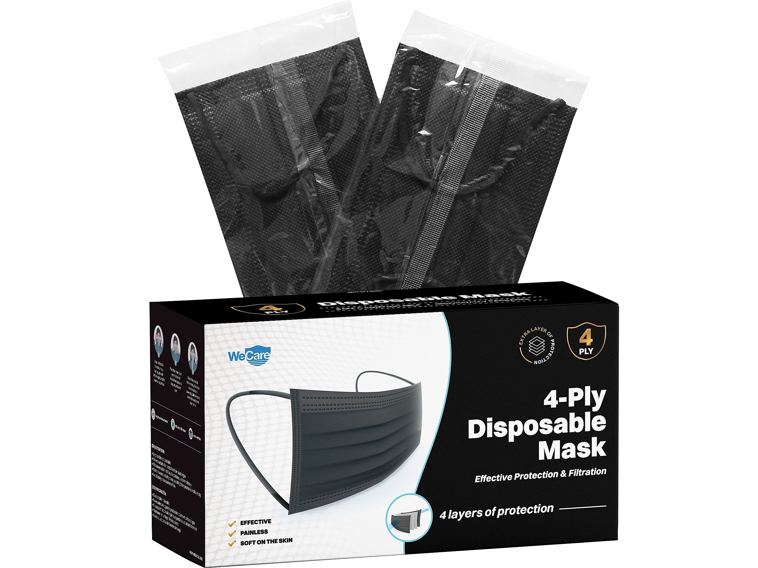 WeCare 4-ply Disposable Face Mask, Adult, Classic Black, 50/Box (WMN100086)