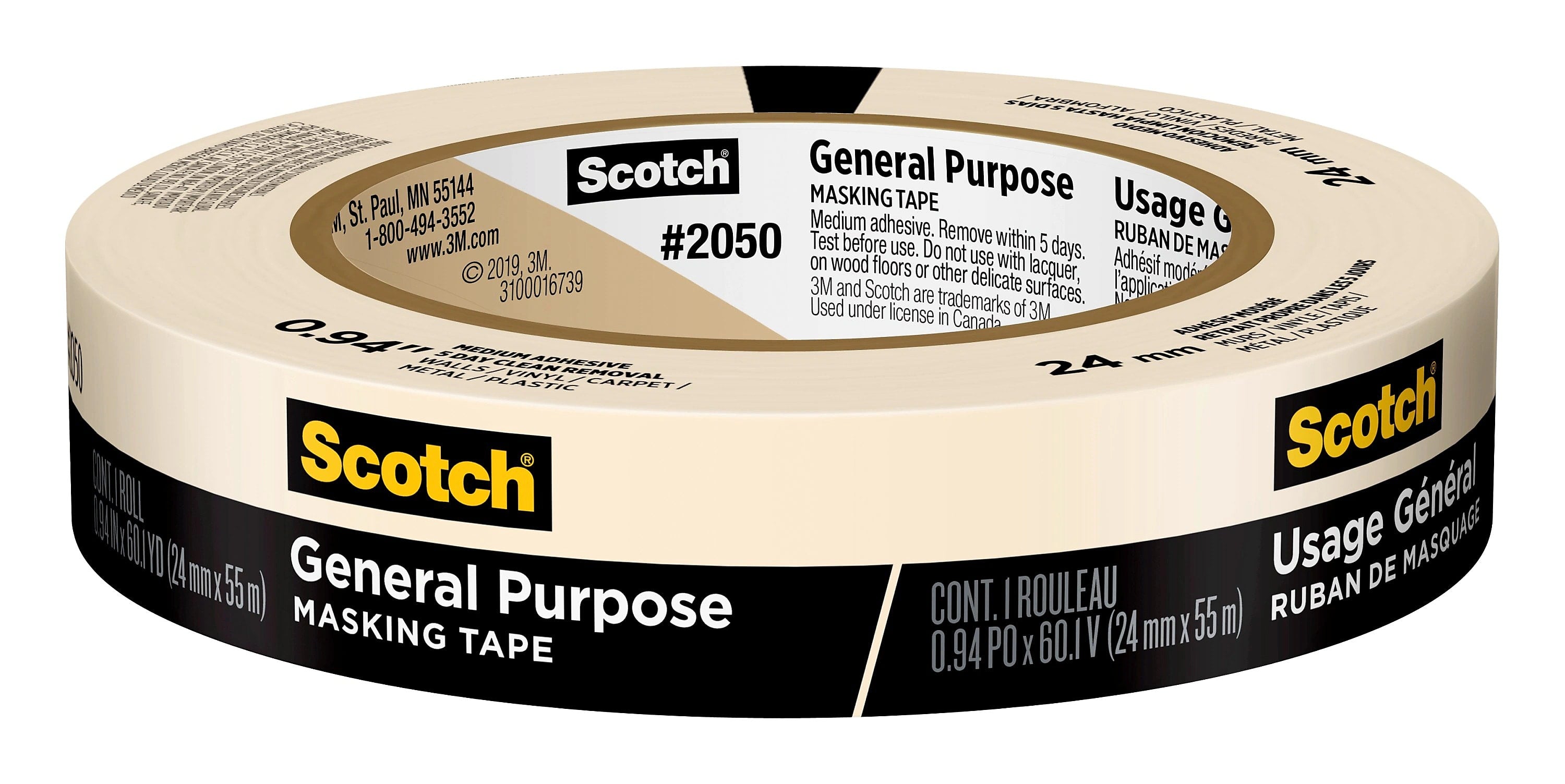 Scotch General Purpose Masking Tape, 0.94" x 60.1 yds., Beige (205024A)
