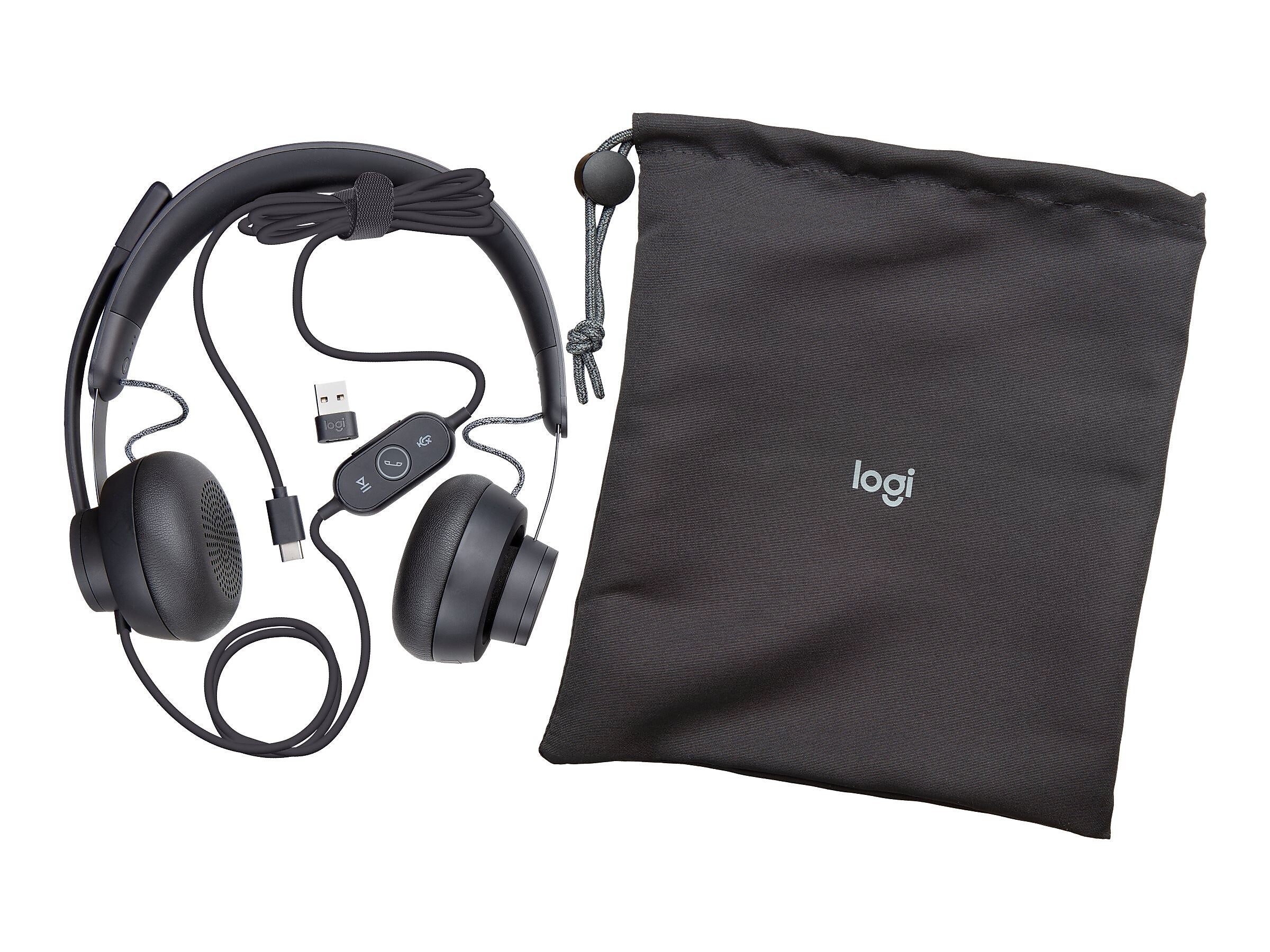Logitech Zone 750 Wired Noise Canceling On-Ear Headphones, Black (981-001103)