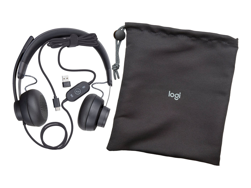 Logitech Zone 750 Wired Noise Canceling On-Ear Headphones, Black (981-001103)