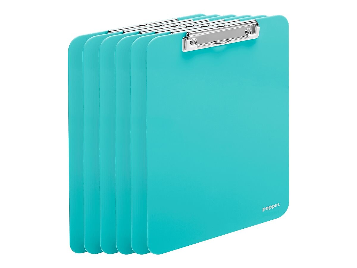 Poppin Plastic Clipboard, Letter Size, Aqua, 6/Kit (108684)