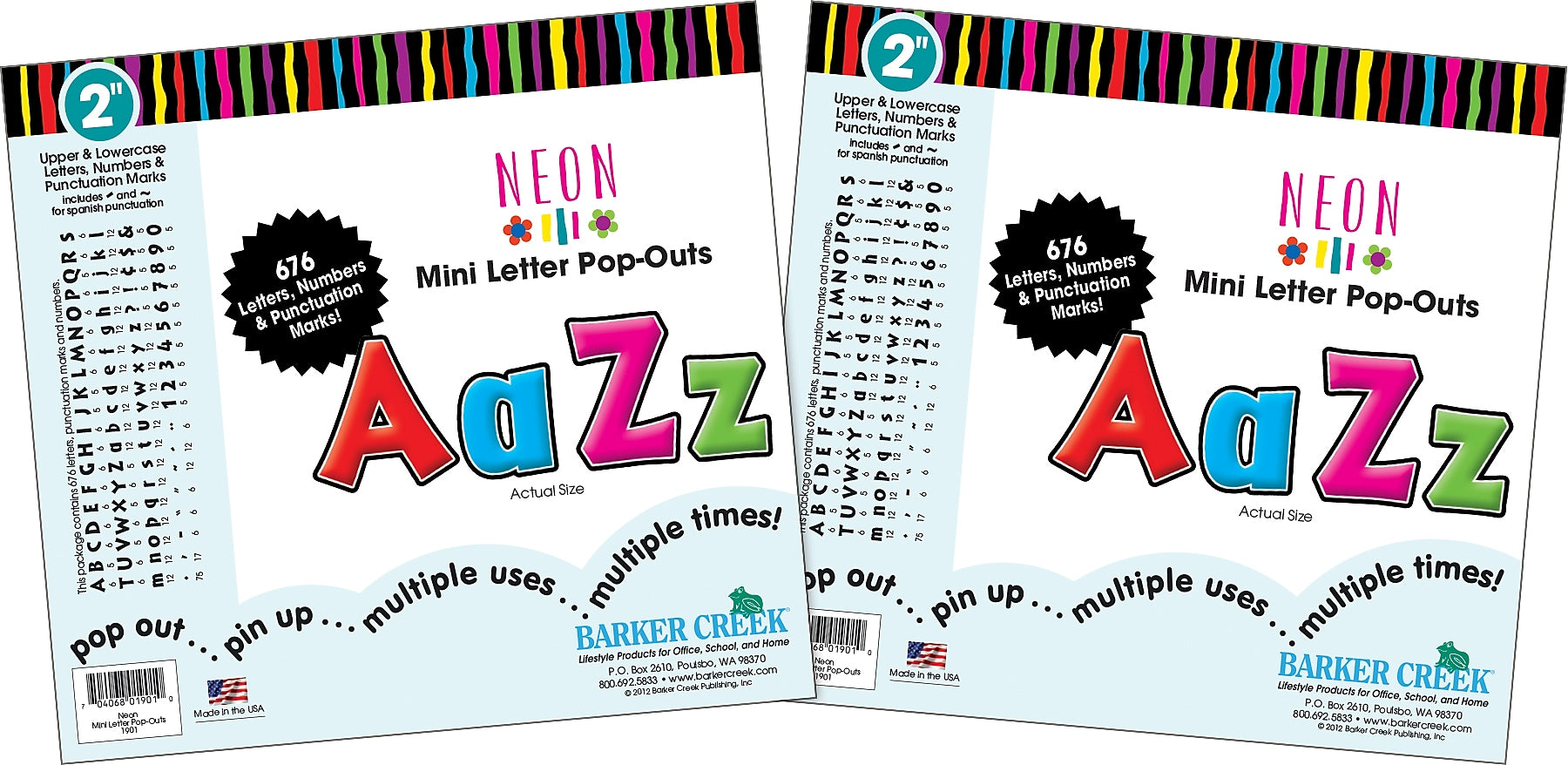 Barker Creek Neon  2" Letters and Numbers, Multicolored, 1352/Pack (BC3651)