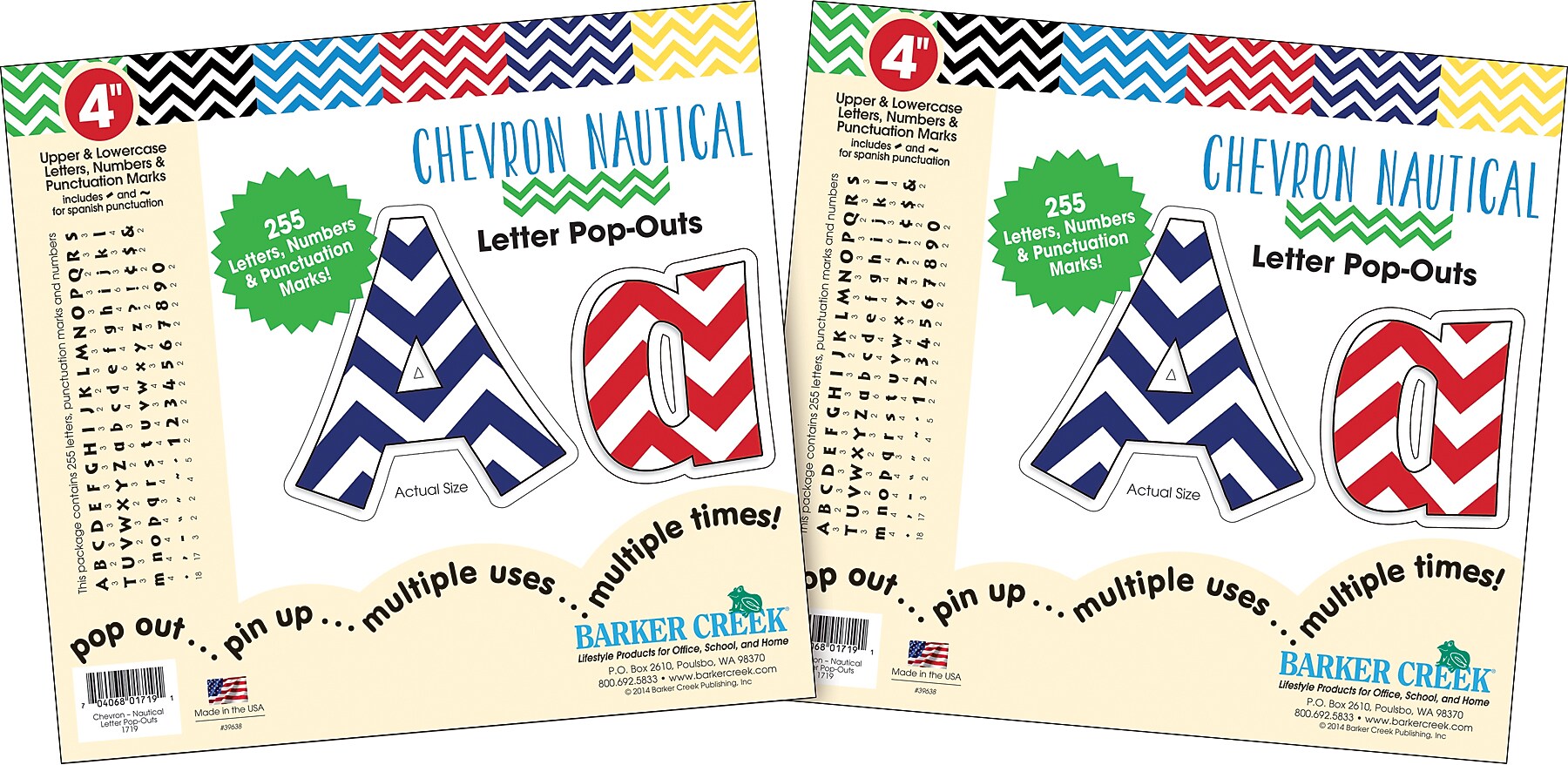 Barker Creek Nautical Chevron  4" Letters and Numbers, Multicolored, 510/Pack (BC3642)