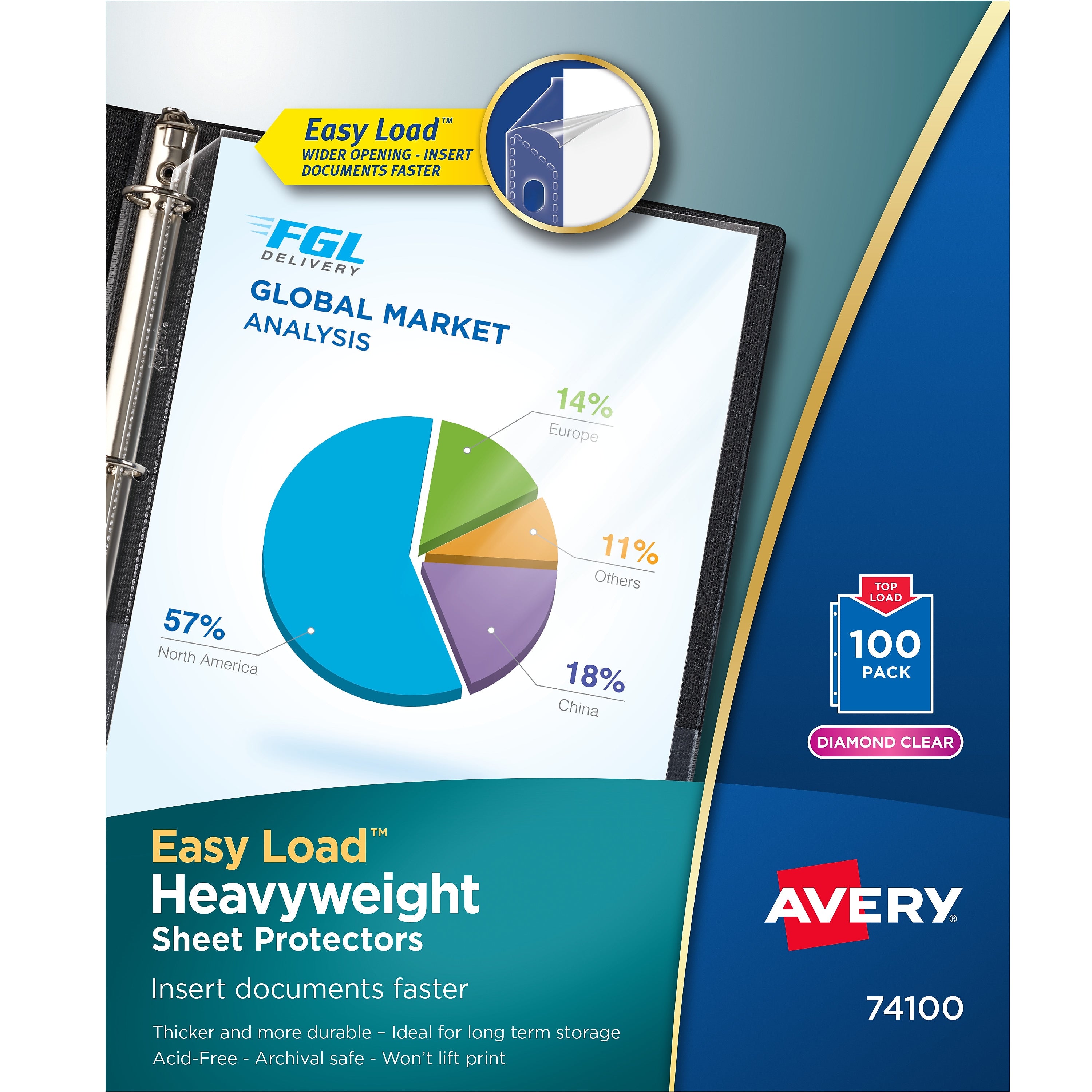 Avery Easy Load Heavyweight Sheet Protectors, 8.5" x 11", Diamond Clear, Acid-Free, 100/Box (74100)