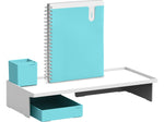 Poppin Monitor Riser with Accessory Kit, White/Aqua (108721)