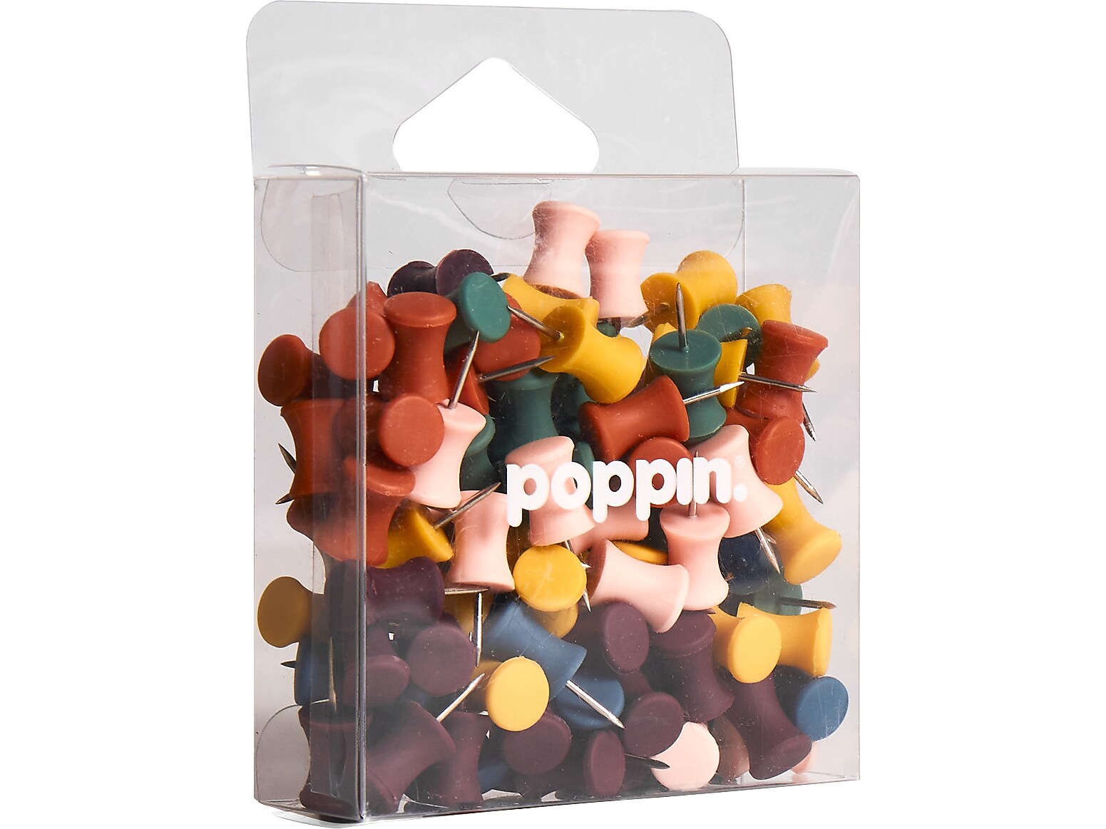 Poppin Push Pins, Assorted Colors, 100/Box, 6 Boxes/Kit (108678)
